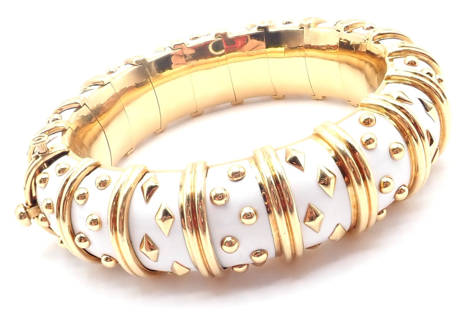 Tiffany & Co Schlumberger Dot Losange 18k Yellow Gold Enamel Bangle Bracelet - Luxury Jewelry for Women, Elegant Gift for Anniversary & Special Occasions