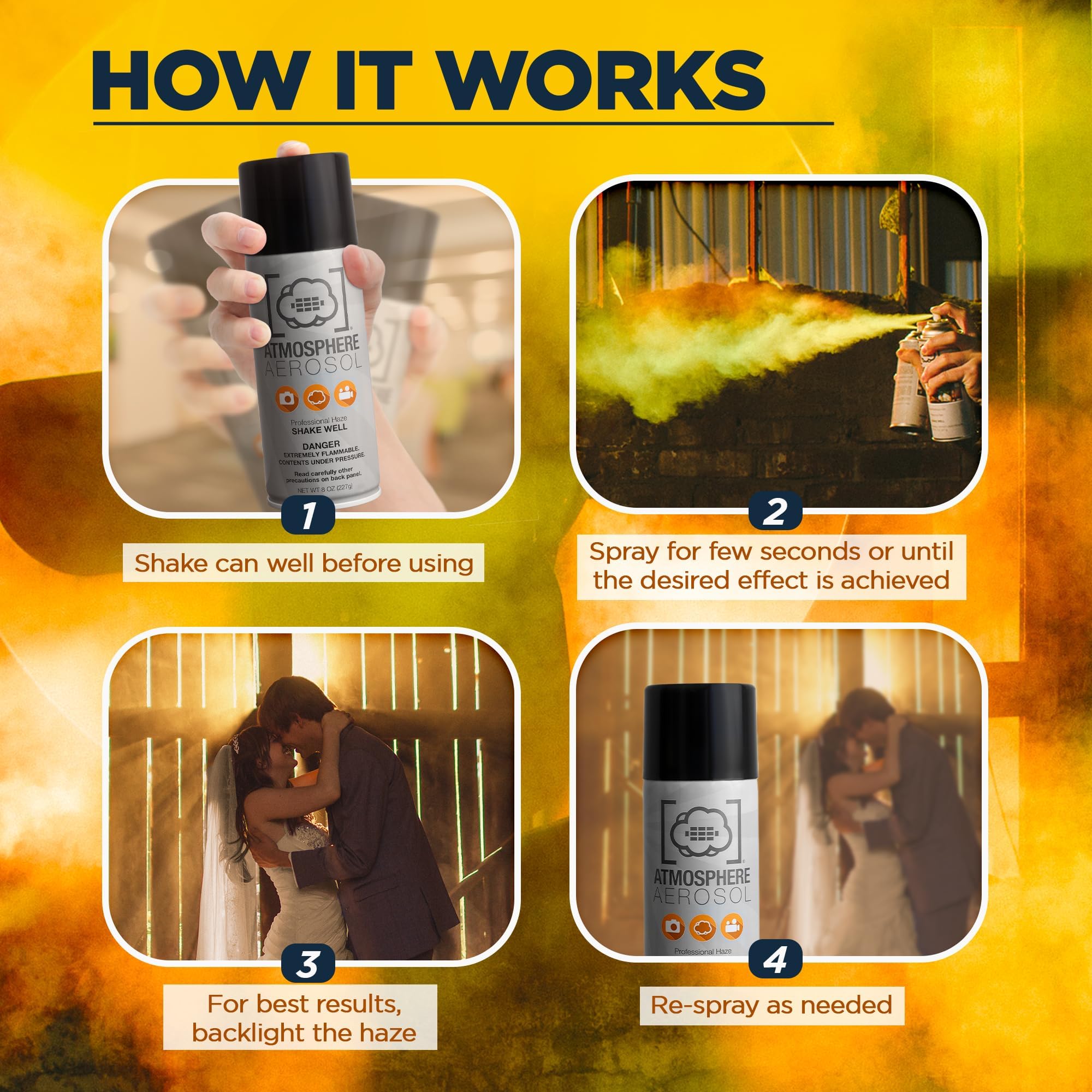 12 Pack Atmosphere Aerosol Haze Fog Spray for Photography - Safe Portable Mini Fog Machine Alternative - Smoke & Light Effect Maker for Parties, Concerts, Photo Shoots - Indoor/Outdoor Use - Made in USA