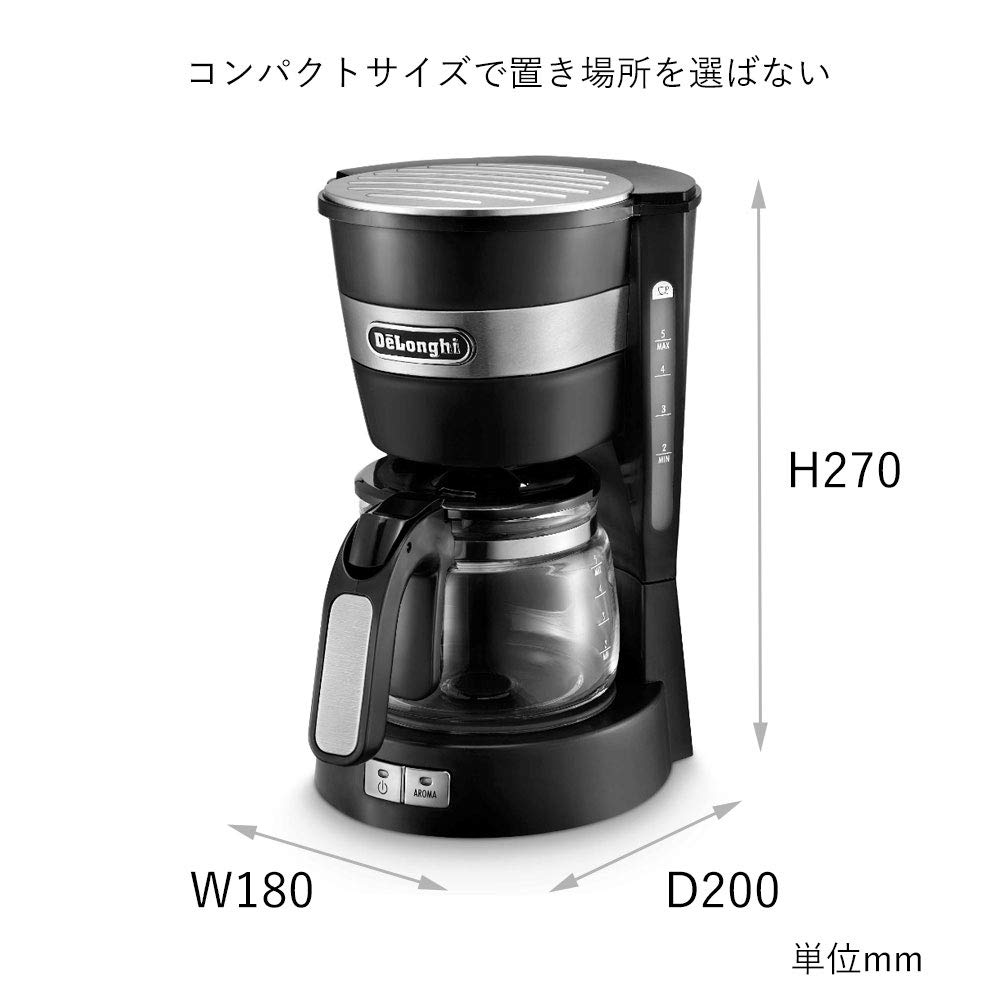 DeLonghi ICM14011J Black Drip Coffee Maker - Fast Brewing, 12-Cup Capacity for Home & Office Use
