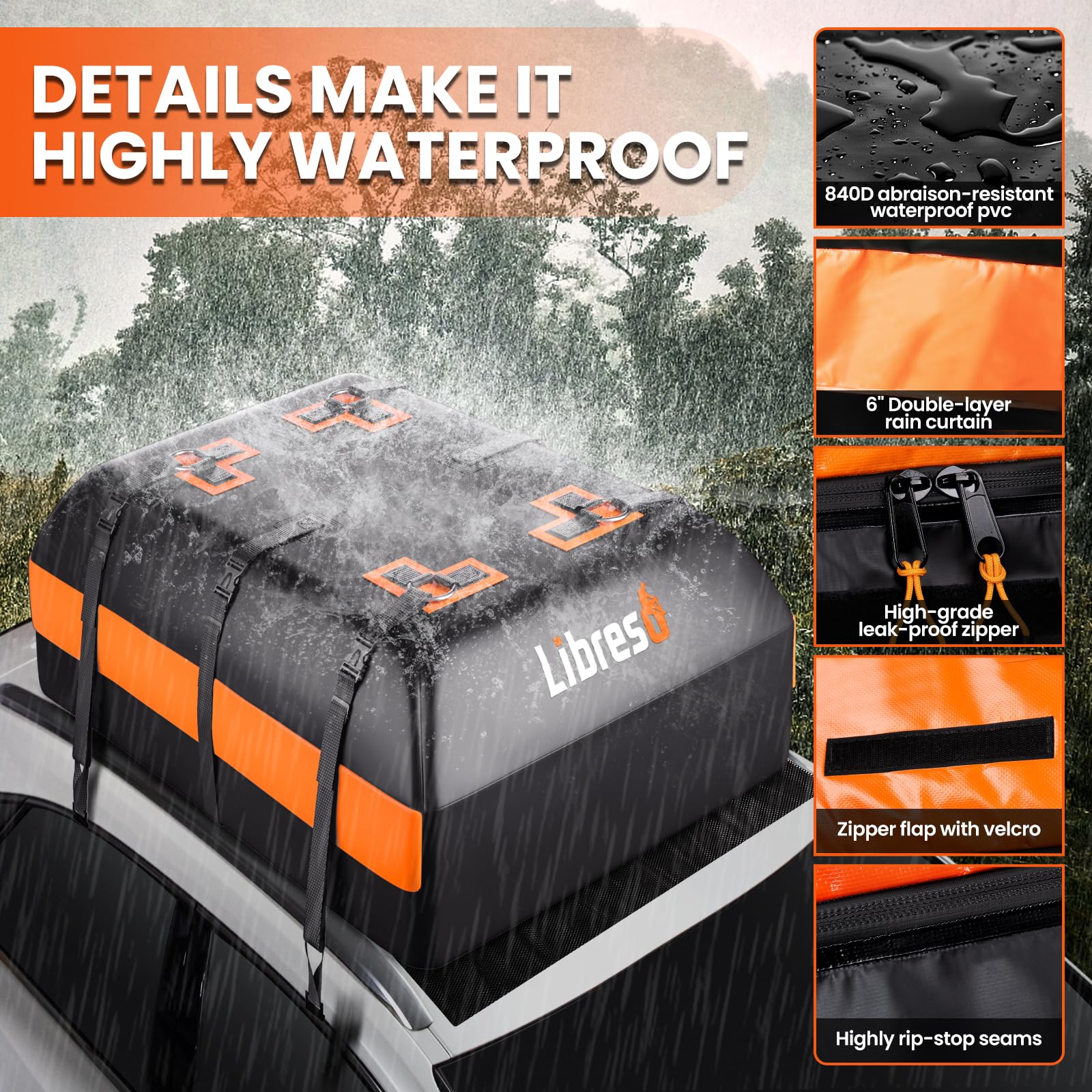 21 Cu Ft Waterproof Car Rooftop Cargo Carrier Bag with Metal Rings & Adjustable Straps - Fits All Vehicles With/Without Roof Rack | Durable Roof Top Luggage Bag with Smooth Zipper, Non-Slip Mat & 6 Door Hooks | Perfect for Road Trips, Camping & Outdoor Adventures