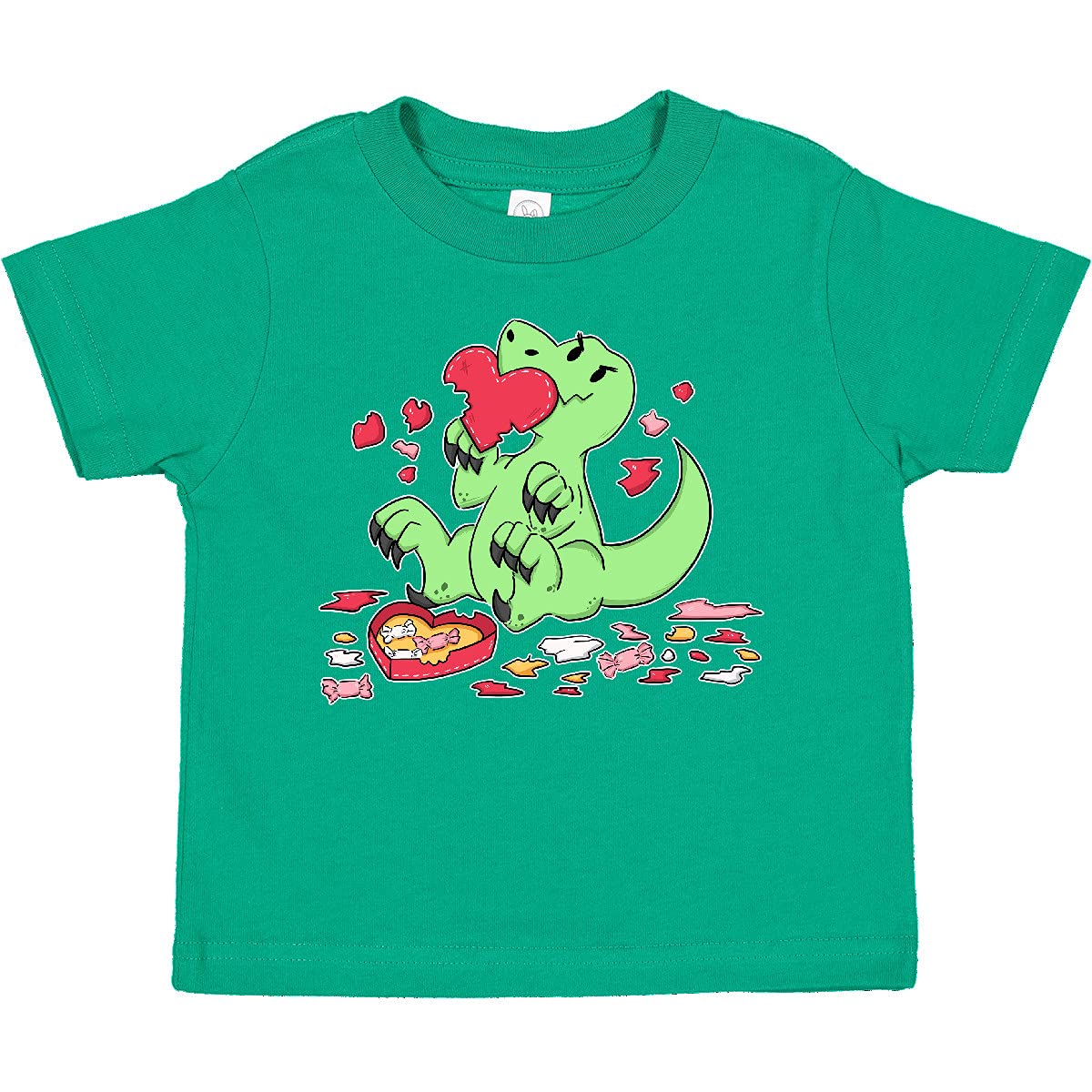 Inktastic Raptor Destroying Heart Chocolate Box Toddler T-Shirt - Cute Dinosaur Graphic Tee for Boys & Girls - Perfect for Birthdays, Playdates & Casual Wear