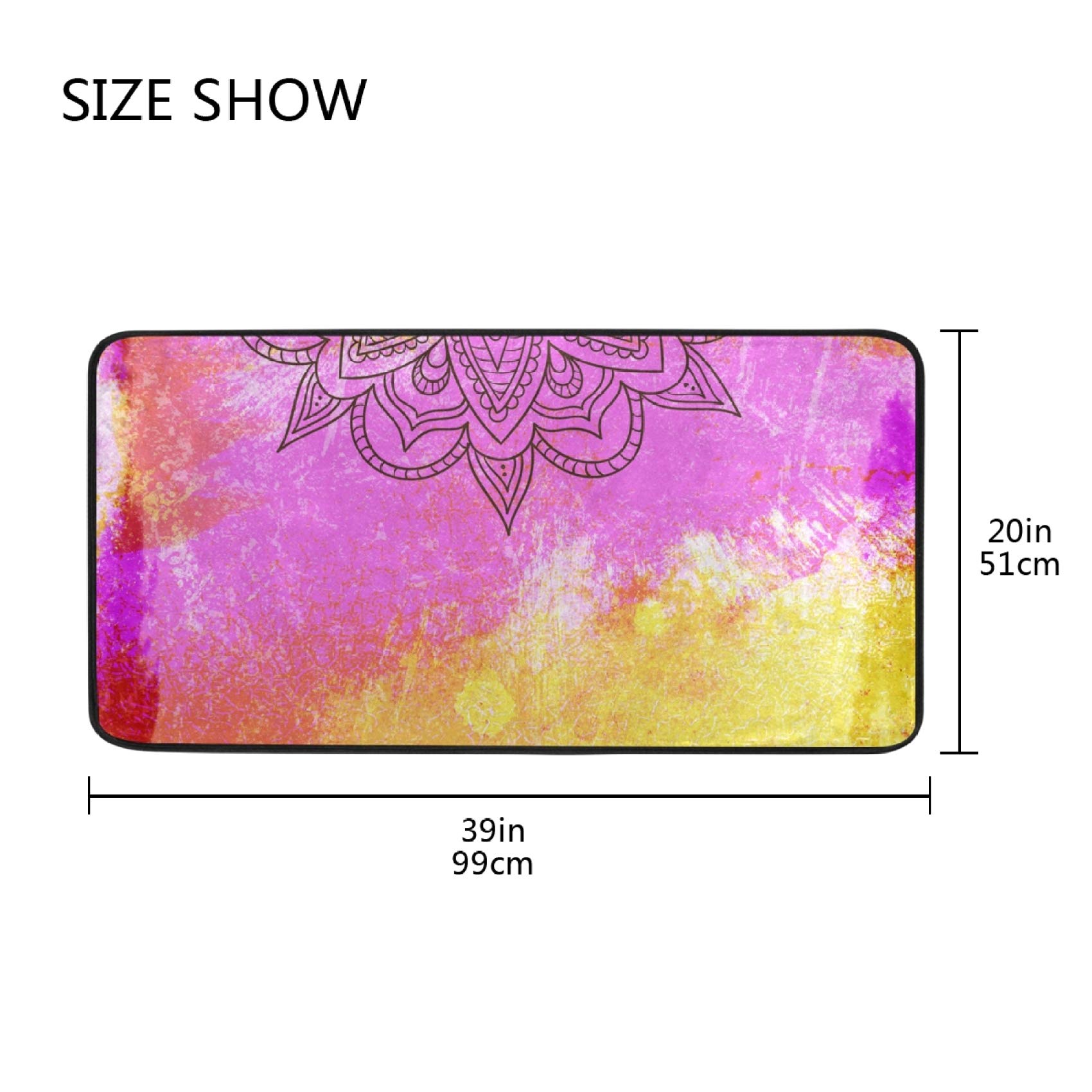 ALAZA Anti-Fatigue Kitchen Mat - Non-Slip Standing Mat for Kitchen, Office & Sink Area - Soft Mandala Design Rug in Pink, Orange & Yellow - 39