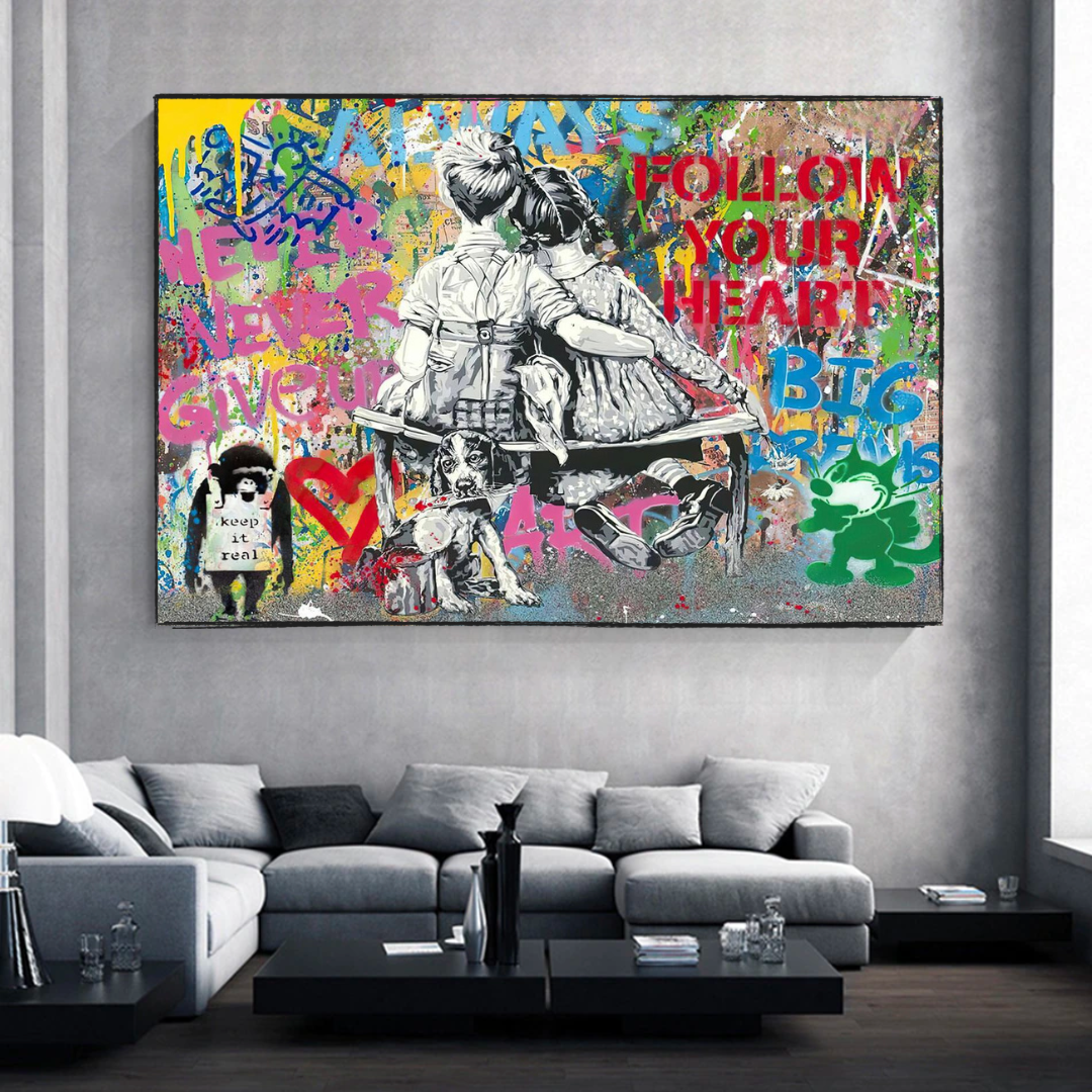 Banksy Never Give Up Follow Your Dreams Motivational Canvas Wall Art - Inspirational Home & Office Decor for Living Room, Bedroom