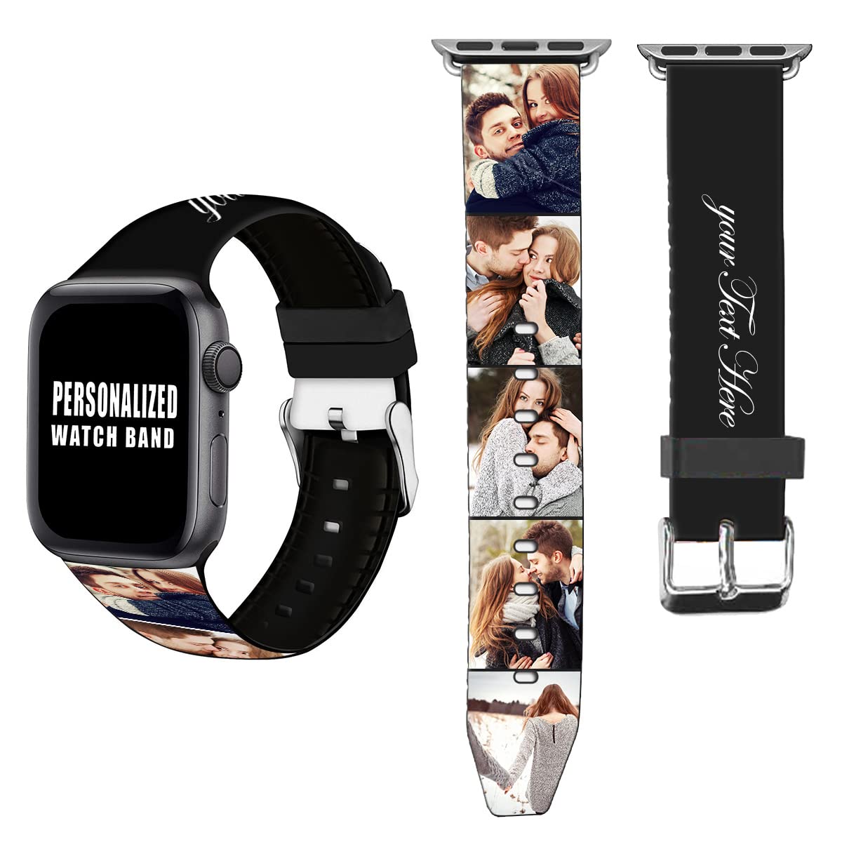 Custom Photo Bands for Apple Watch 42mm 44mm 45mm - Personalized Silicone Sport Loop with Silver Buckle - Compatible with iWatch Series (Men & Women) - Perfect for Workouts, Gifts & Everyday Wear