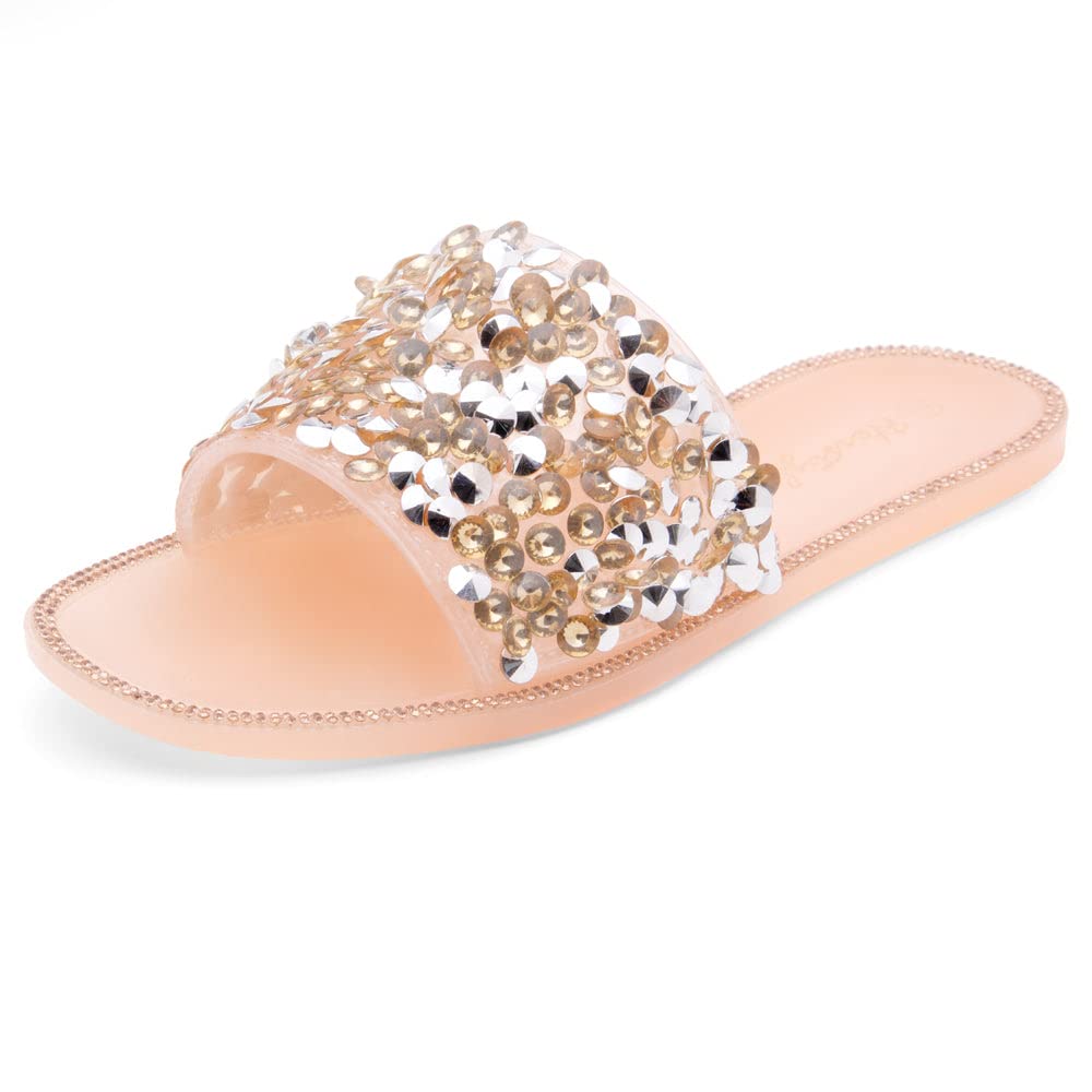 Herstyle Anabell Women's Rhinestone Slides - Comfortable Beach Jelly Sandals for Summer, Pool Party, Vacation & Casual Wear