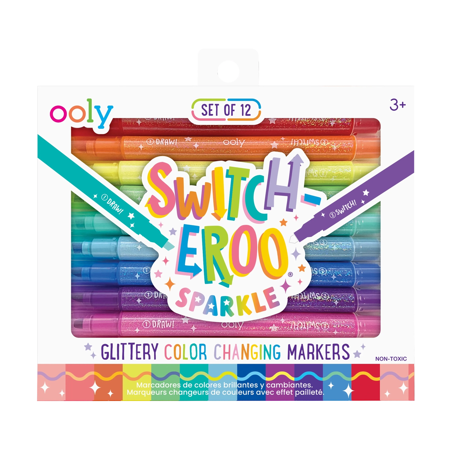 Switch Eroo Sparkle Glittery Color Changing Markers - 12 Pack Vibrant Art Supplies for Kids DIY Crafts, School Projects & Creative Drawing