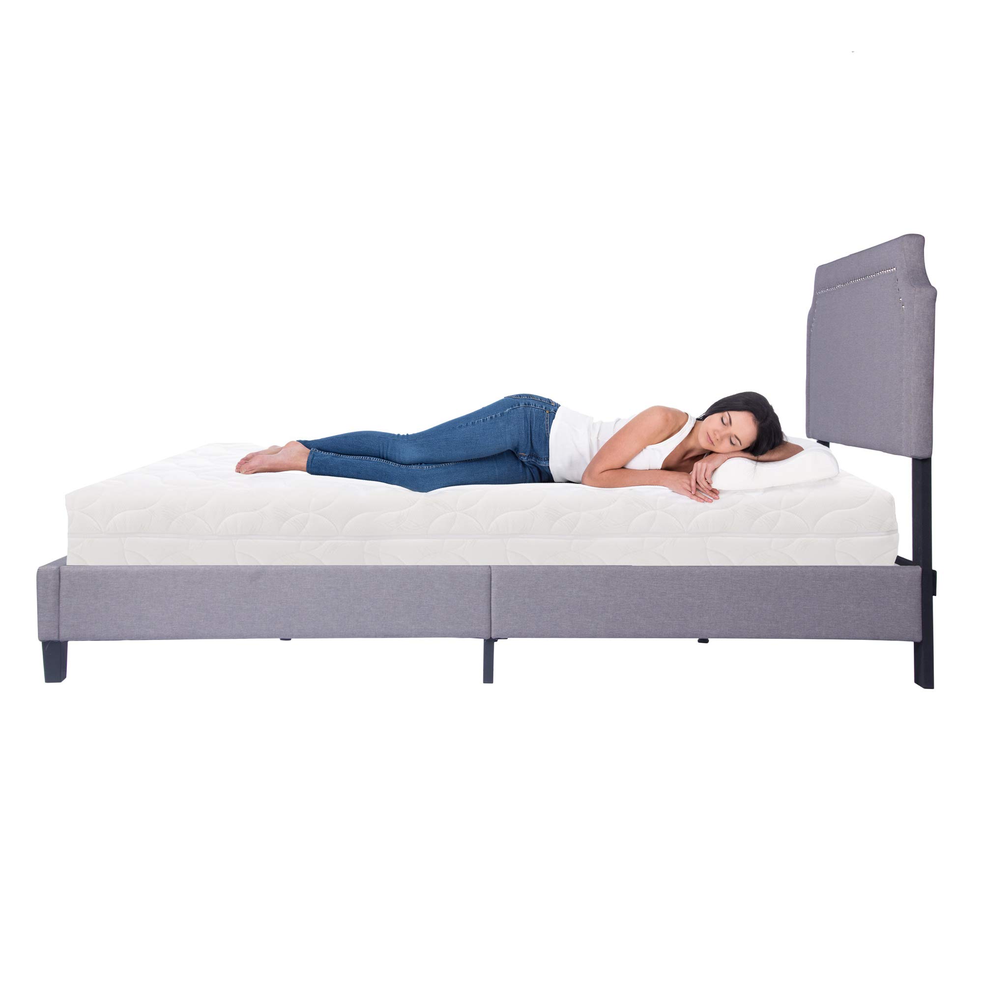 LUCKYERMORE 11 Inch Queen Platform Bed Frame with Upholstered Headboard - Wood Slat Support & Heavy Duty Metal Frame - No Box Spring Needed - Perfect for Modern Bedrooms & Small Spaces