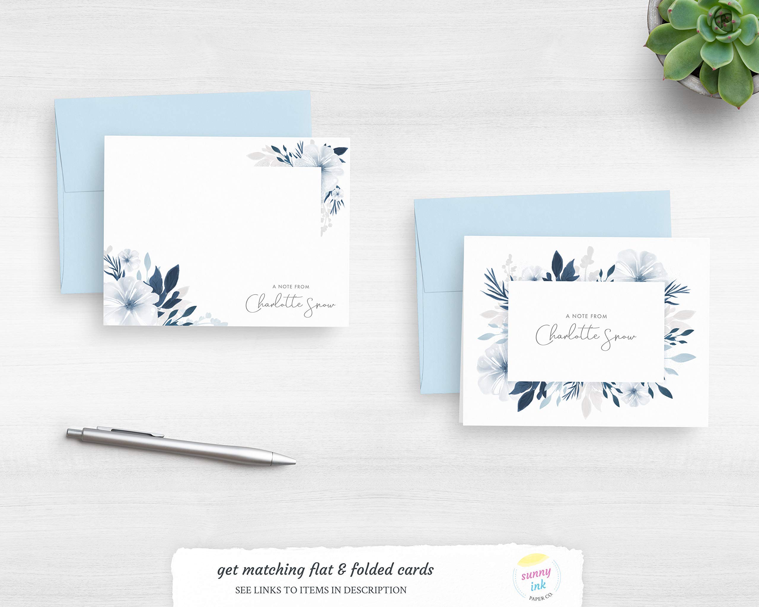 Custom Watercolor Floral Notepad - Personalized Blue Floral Desk Pad for Office, Journaling & Gift Giving