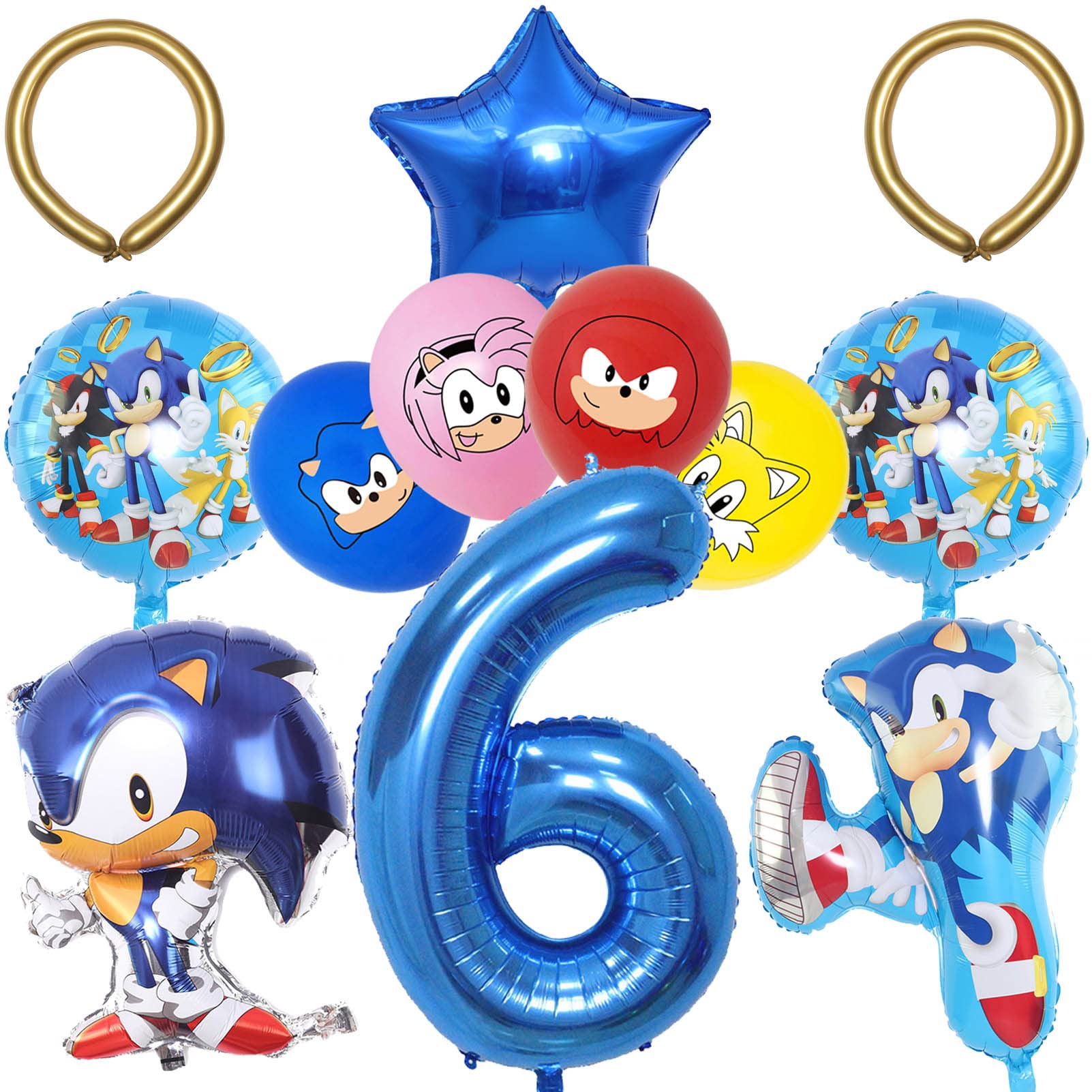 Sonic the Hedgehog Birthday Party Balloons - 12pcs Blue & Gold Themed Balloons for Sonic Party Decorations - Perfect for Kids' Birthday Parties, Themed Events & Gaming Celebrations