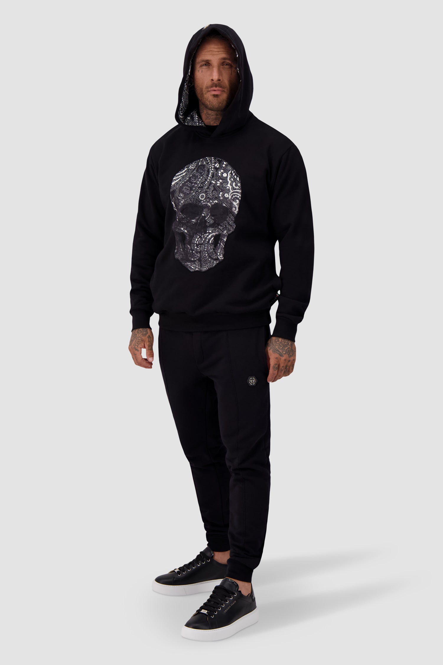 Philipp Plein Black Paisley Skull Hoodie for Men - Gothic Streetwear Pullover with Unique Skull Design | Perfect for Casual Wear, Night Out & Urban Fashion