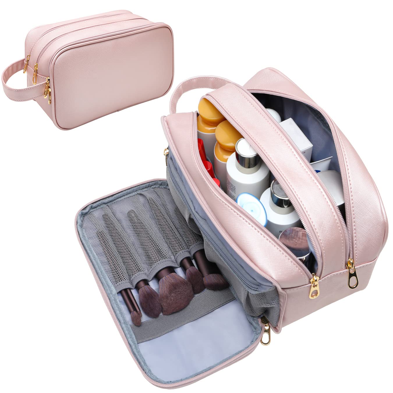 Waterproof Makeup Bag for Women - Travel Toiletry Organizer with Multiple Pockets, Dorm Room Essentials for Girls, Perfect for Cosmetics & Skincare Storage - Ideal for Travel, Gym, Mother's Day & Graduation Gifts