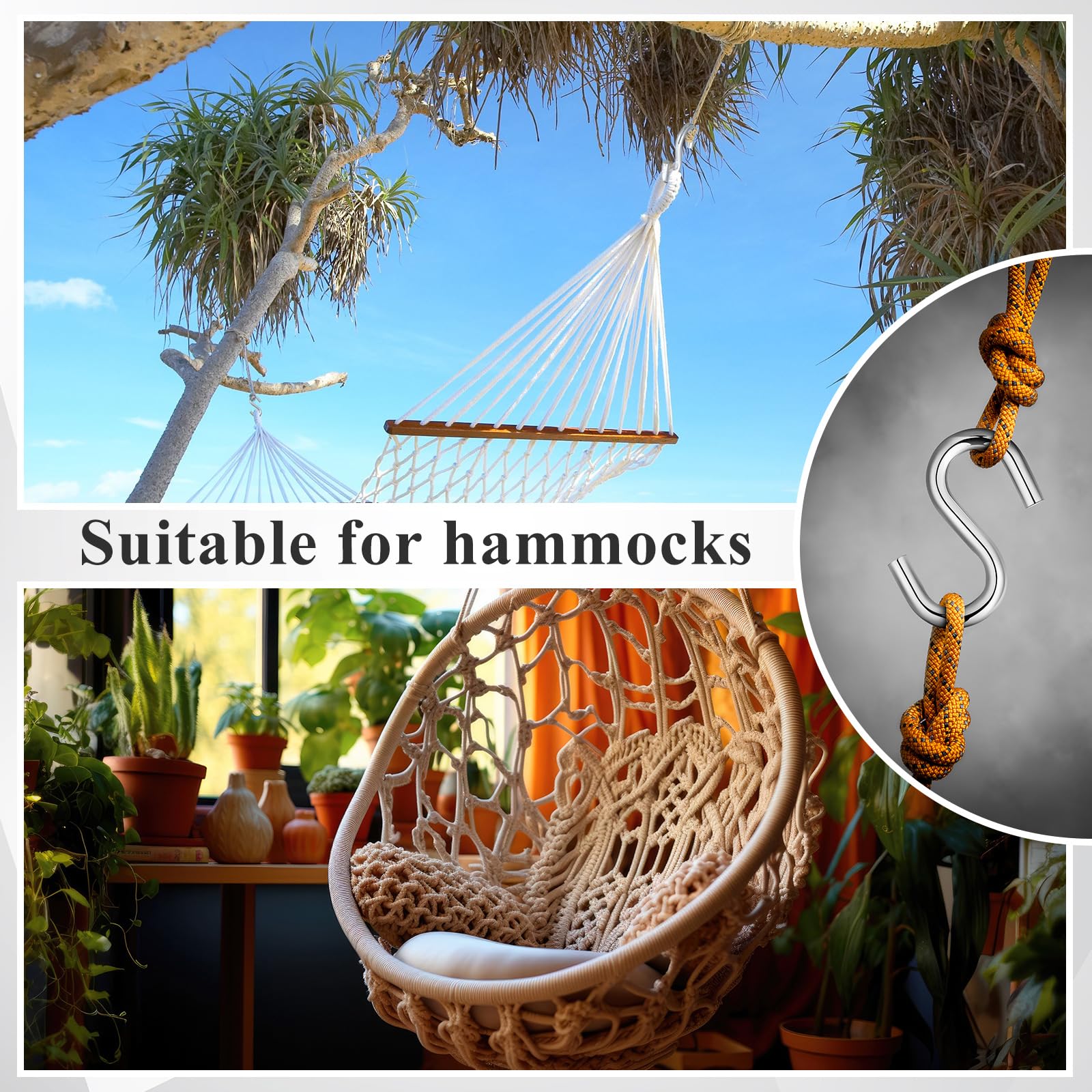 50 Pcs Heavy Duty S Hooks - 2 Inch Long, 1/4 Inch Thick Zinc Plated Utility Hooks for Hanging Hammocks, Swings, Buckets, Mesh Bags - Perfect for Garage, Garden, Home Organization & Outdoor Use