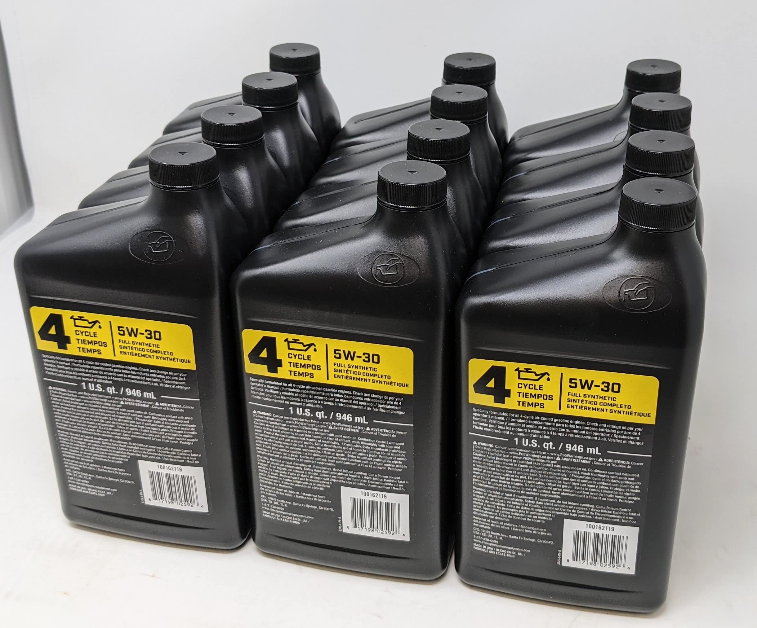 Champion 100162119 Full Synthetic Motor Oil 5W-30 (12-Pack Quart Bottles) - Premium Engine Protection for Cars, Trucks & SUVs in All Seasons
