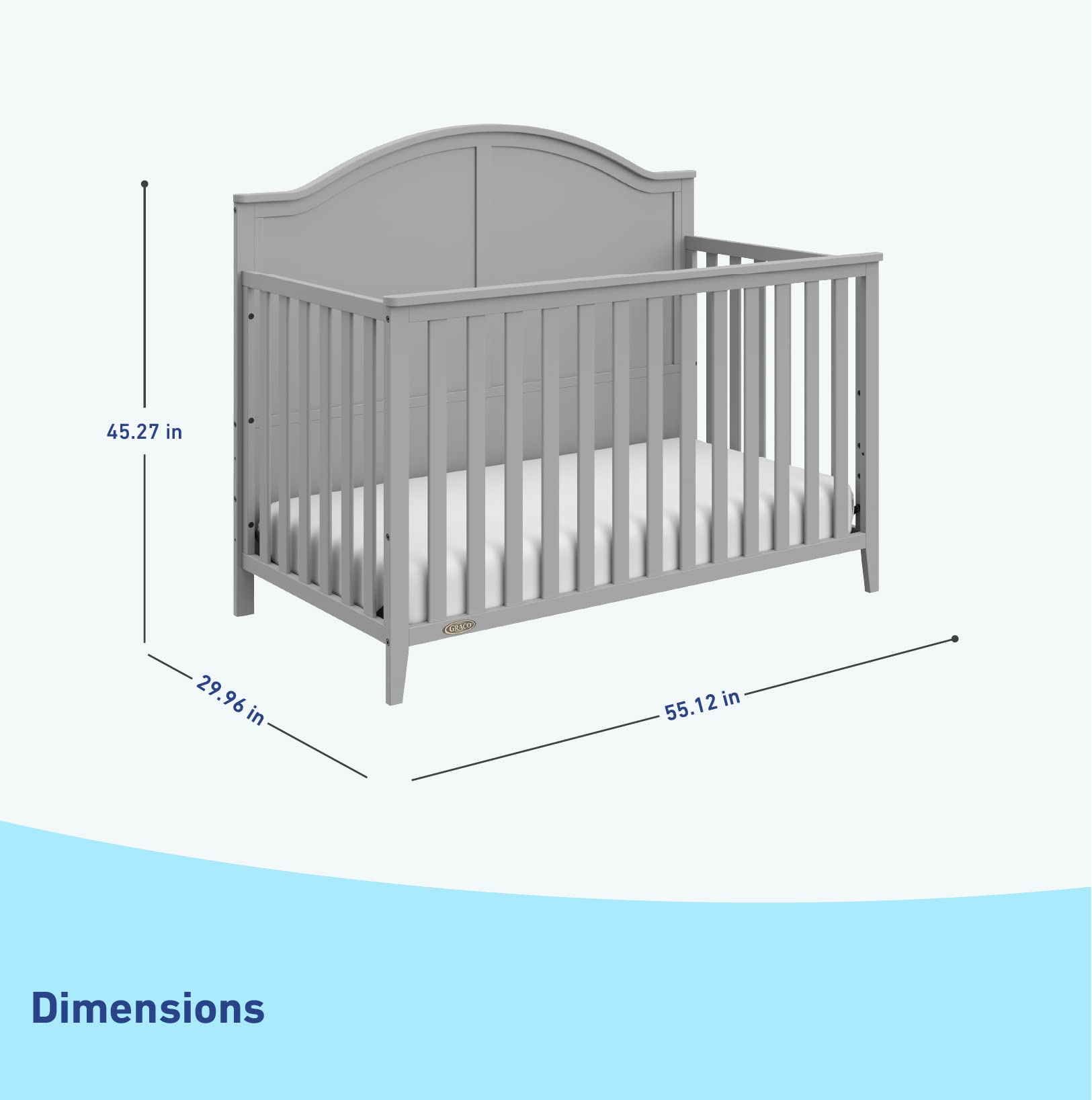 Graco Wilfred 5-in-1 Convertible Baby Crib in Pebble Gray – GREENGUARD Gold Certified, Converts to Toddler Bed & Full-Size Bed, Adjustable Mattress Base, Fits Standard Crib Mattress – Perfect for Nursery, Daycare or Guest Room