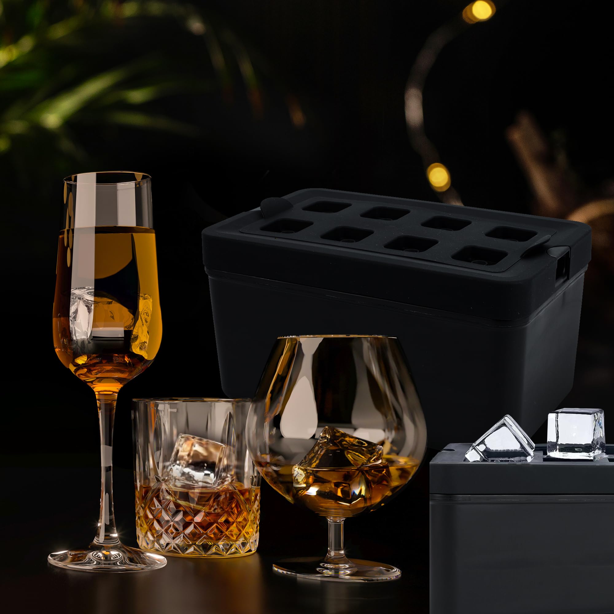 Premium Clear Ice Cube Maker Tray - 8-Cavity Silicone Mold for Crystal Clear Ice Cubes | Perfect for Whiskey, Cocktails & Cold Drinks | Home Bar & Party Essential