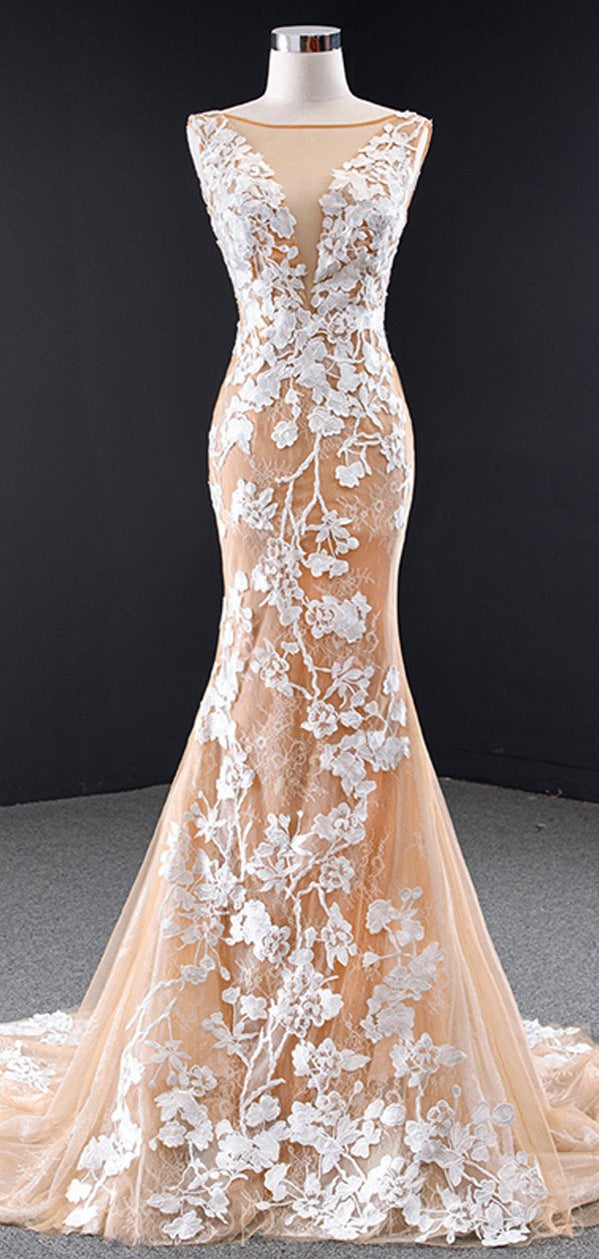 Mermaid Lace Applique Sleeveless Long Prom Dresses - Elegant Sweet 16 Quinceanera Gown for Formal Dances & Evening Events | Style 12496