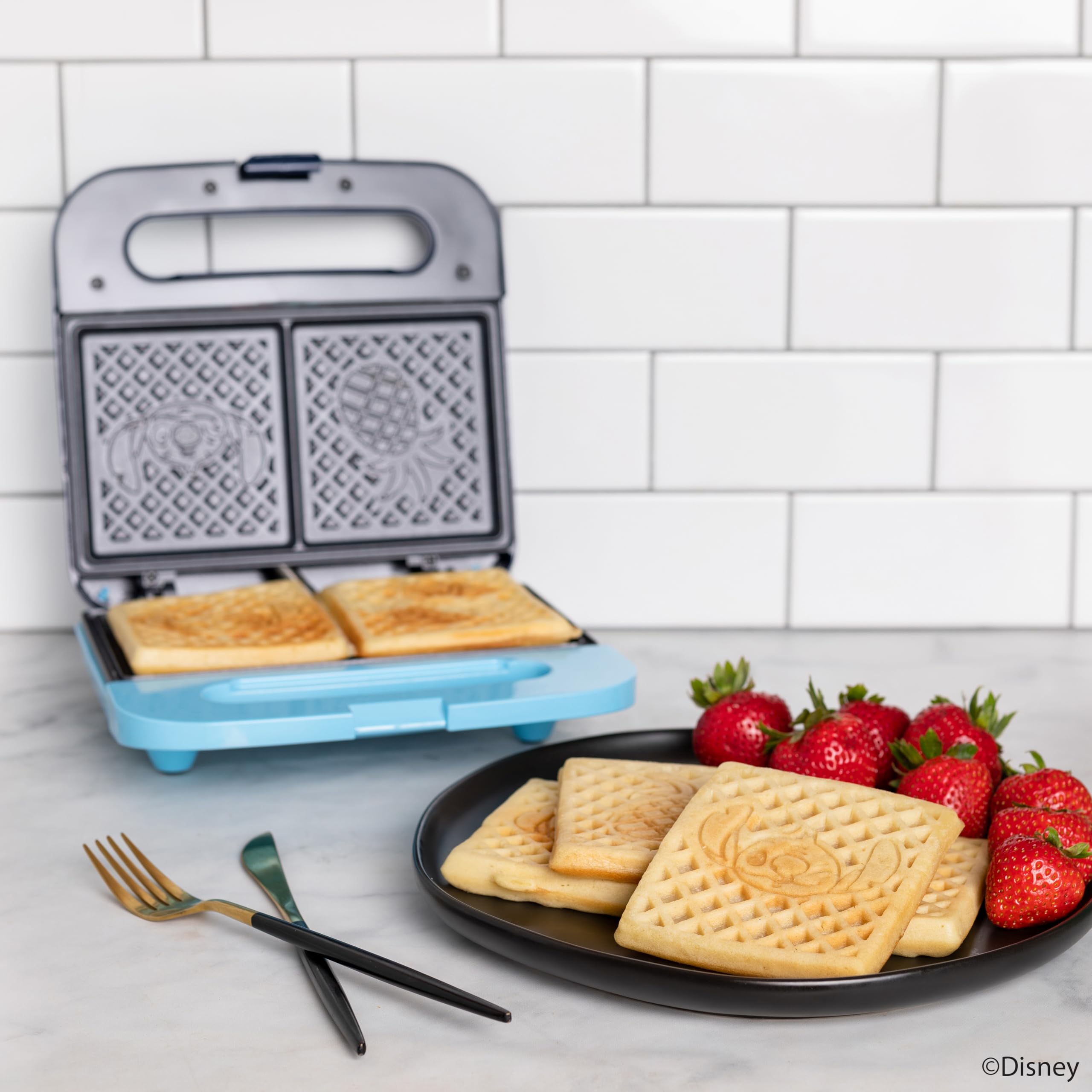 Disney Lilo and Stitch Waffle Maker - 4 Slice Non-Stick Electric Waffle Iron for Kids & Adults - Perfect for Breakfast, Parties & Family Fun - Stitch Character Waffle Design - Easy to Clean Kitchen Appliance