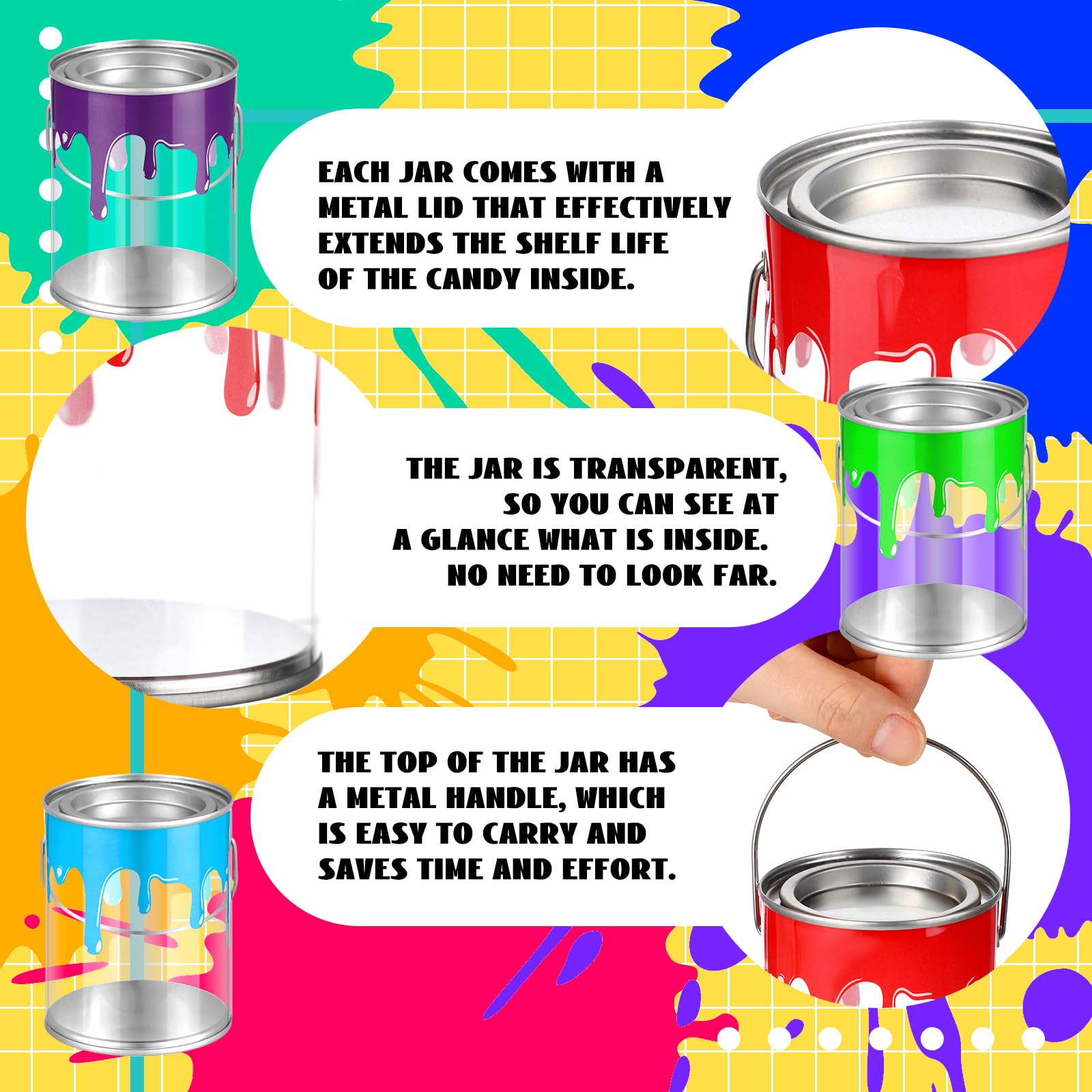24 Pack Clear Empty Paint Cans with Lids - 2.76 x 3.54 Inch Mini Plastic Buckets for DIY Crafts, Party Favors, Candy Storage & Home Decor - Perfect for Art Supplies, Treat Containers & Small Item Organization