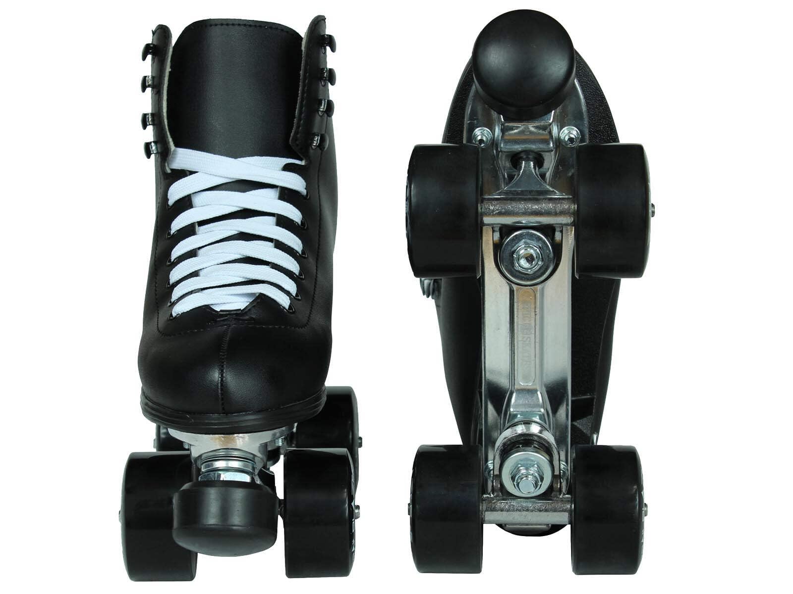 Epic Classic Solid Black High-Top Quad Roller Skates for Men - Size 10 with Storage Bag, Extra Laces & Pom Poms | Perfect for Roller Derby, Rink Skating & Retro Fashion Outfits