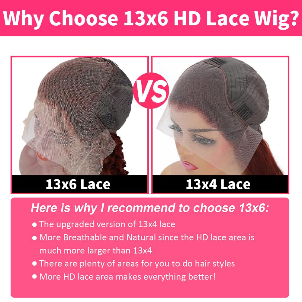 30 Inch Deep Wave Lace Front Wigs Human Hair - Pre Plucked Reddish Brown 13x6 Lace Wig with Baby Hairline | Natural Burgundy Human Hair Wig for Women | Perfect for Daily Wear, Cosplay, and Special Occasions
