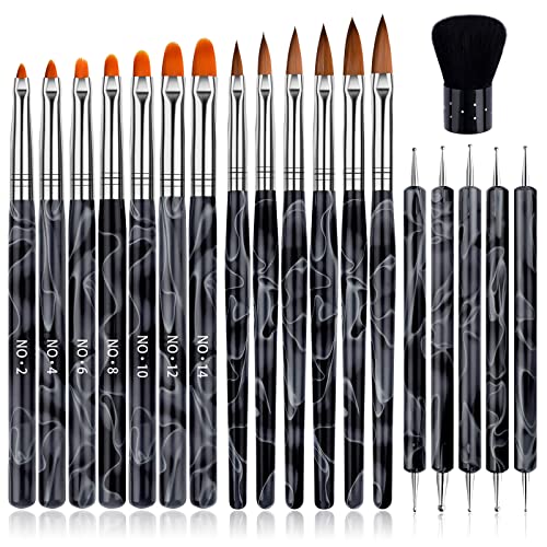 TOROKOM 19Pcs Acrylic Nail Brush Set - Professional Nail Art Tools Kit with 7 Gel Polish Brushes, 6 Design Brushes, 5 Dotting Pens & 1 Dust Brush for Acrylic Nails, DIY Manicure & Salon Use - Perfect for Nail Art Designs, Gel Polish Application & Creative Nail Decorations