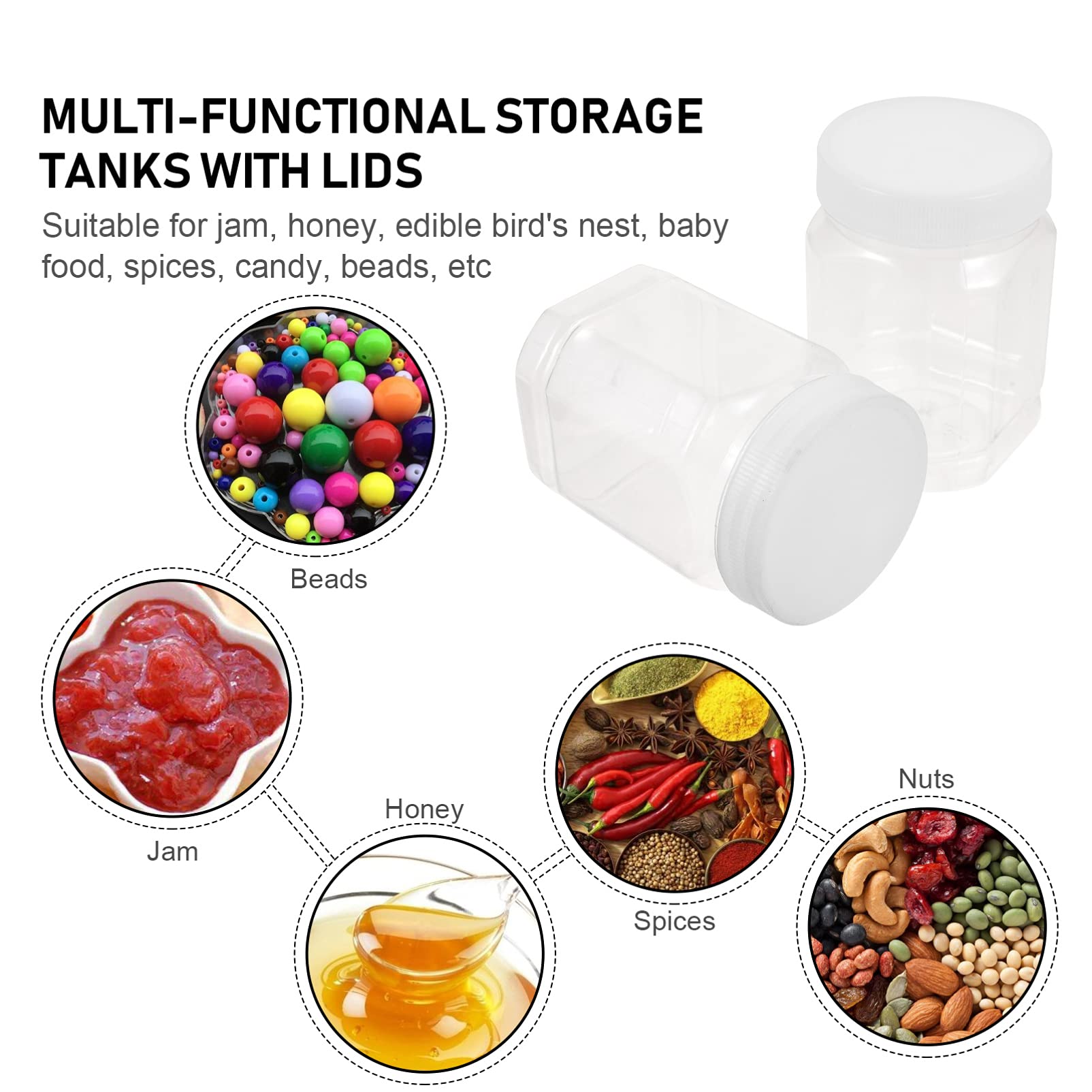 16pcs Clear Plastic Food Storage Bottles for Kitchen & Honey