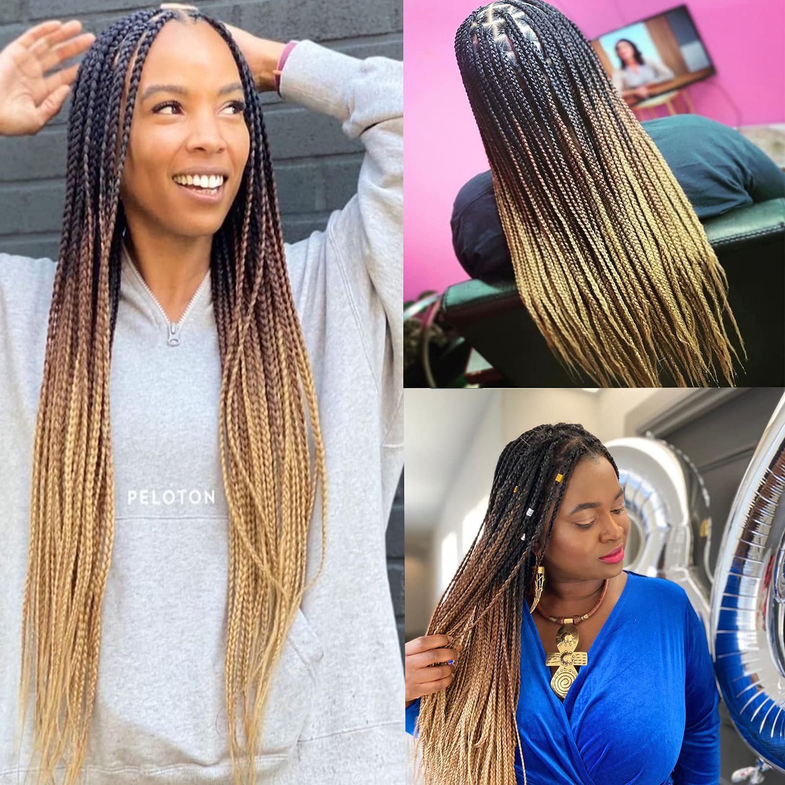 6 Packs Box Braids Crochet Hair - Pre-looped Synthetic Braiding Hair for Women - 22 Inch Ombre Brown - Perfect for Protective Styles, Natural Look & Everyday Wear