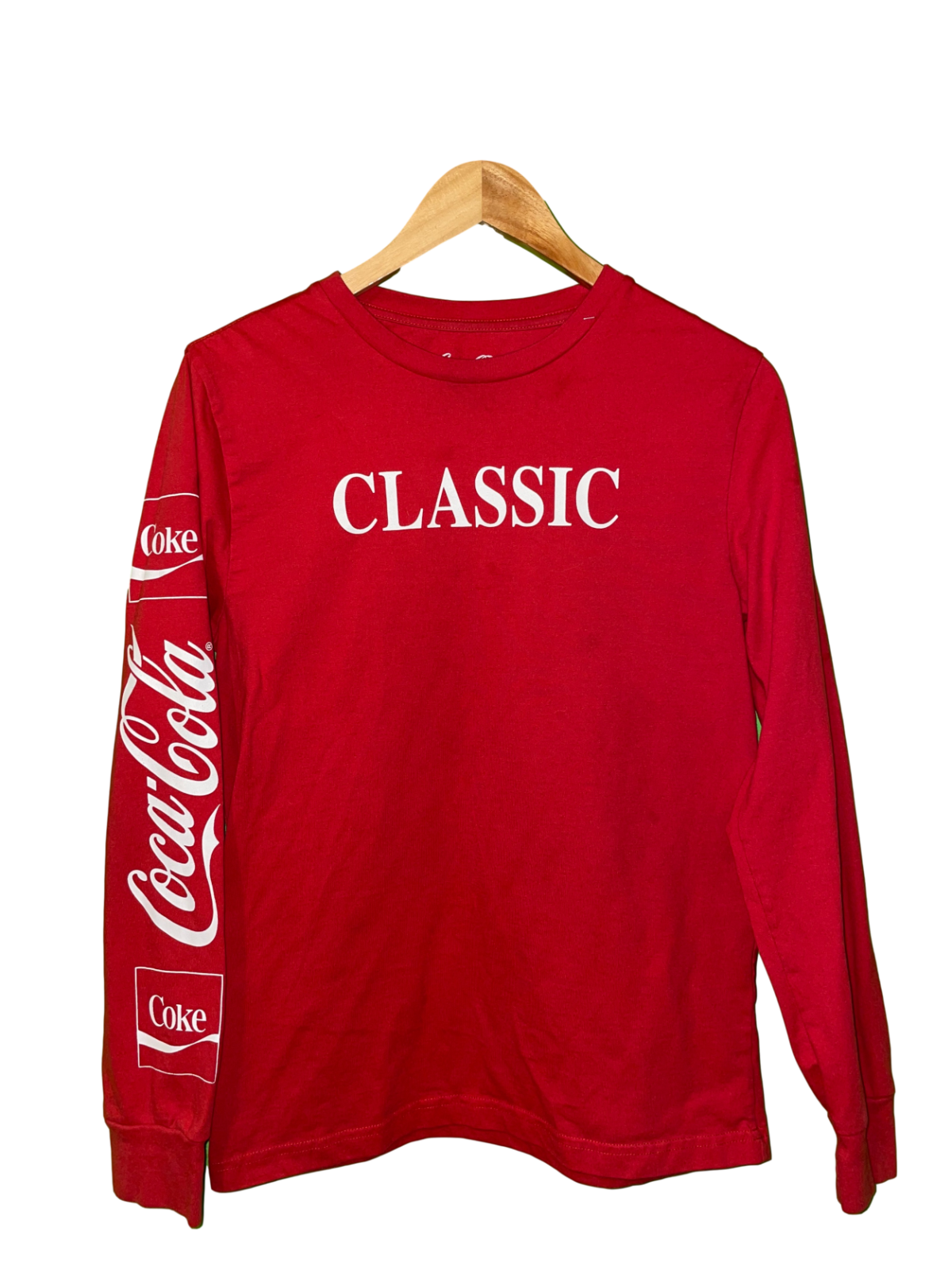 Men's Coca Cola Classic Red Soda Graphic Long Sleeve T-Shirt Size S - Vintage Soft Cotton Tee for Casual Wear & Coke Fan Gifts