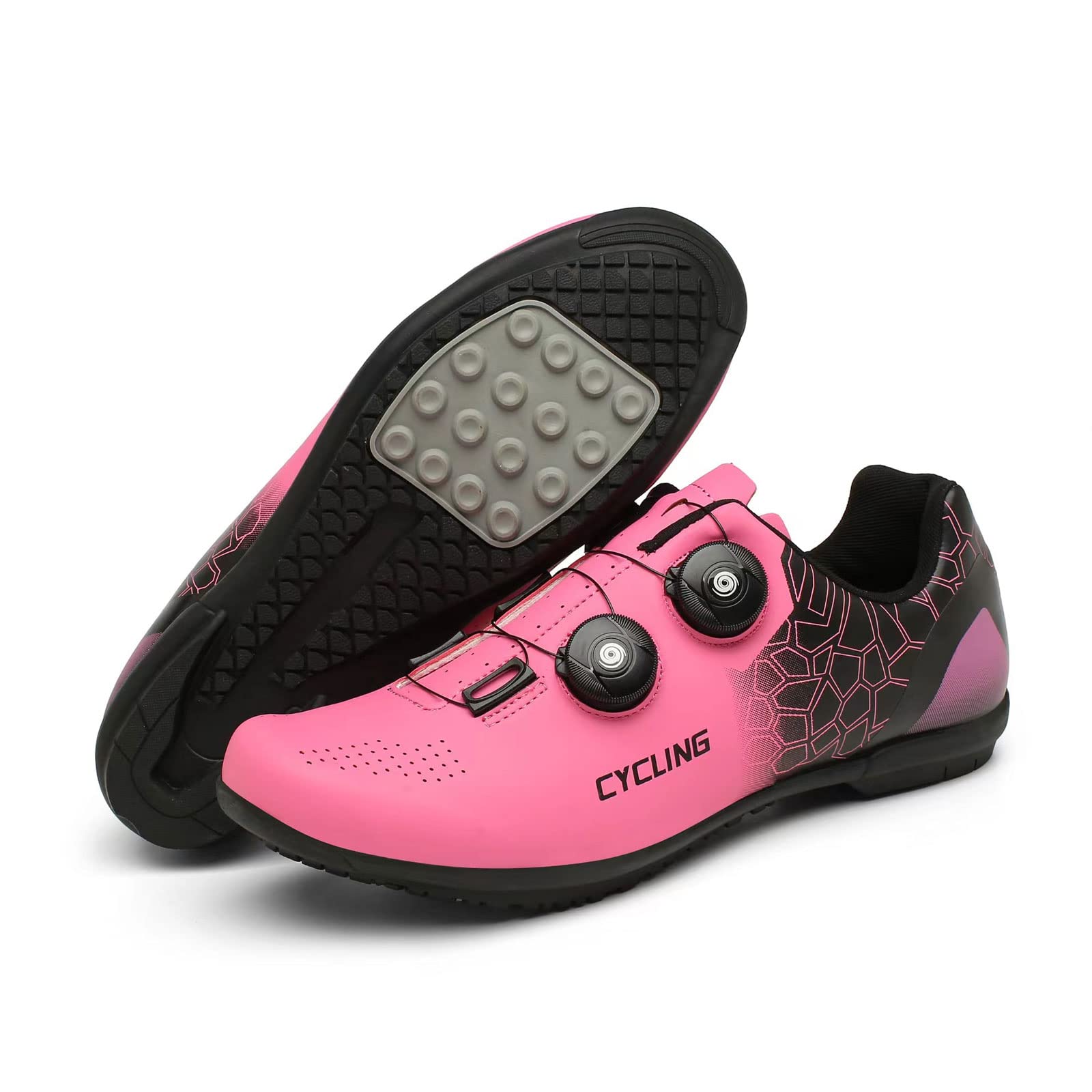 GZDD Women's Pink Road Cycling Shoes with Anti-Skid Spikes - MTB Bike Shoes for Men & Women - Triathlon & Outdoor Sports Self-Locking Bicycle Shoes for Road Cycling, Mountain Biking & Training