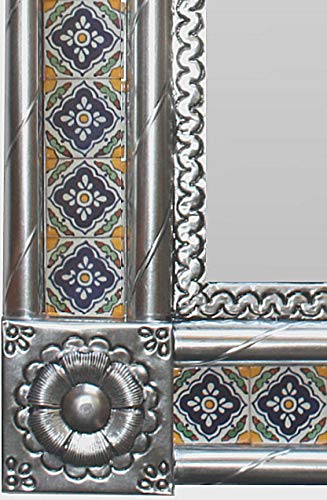 Handcrafted Medium Silver Guadalajara Tile Mexican Wall Mirror - Authentic Mexican Decor for Bathroom, Bedroom & Entryway