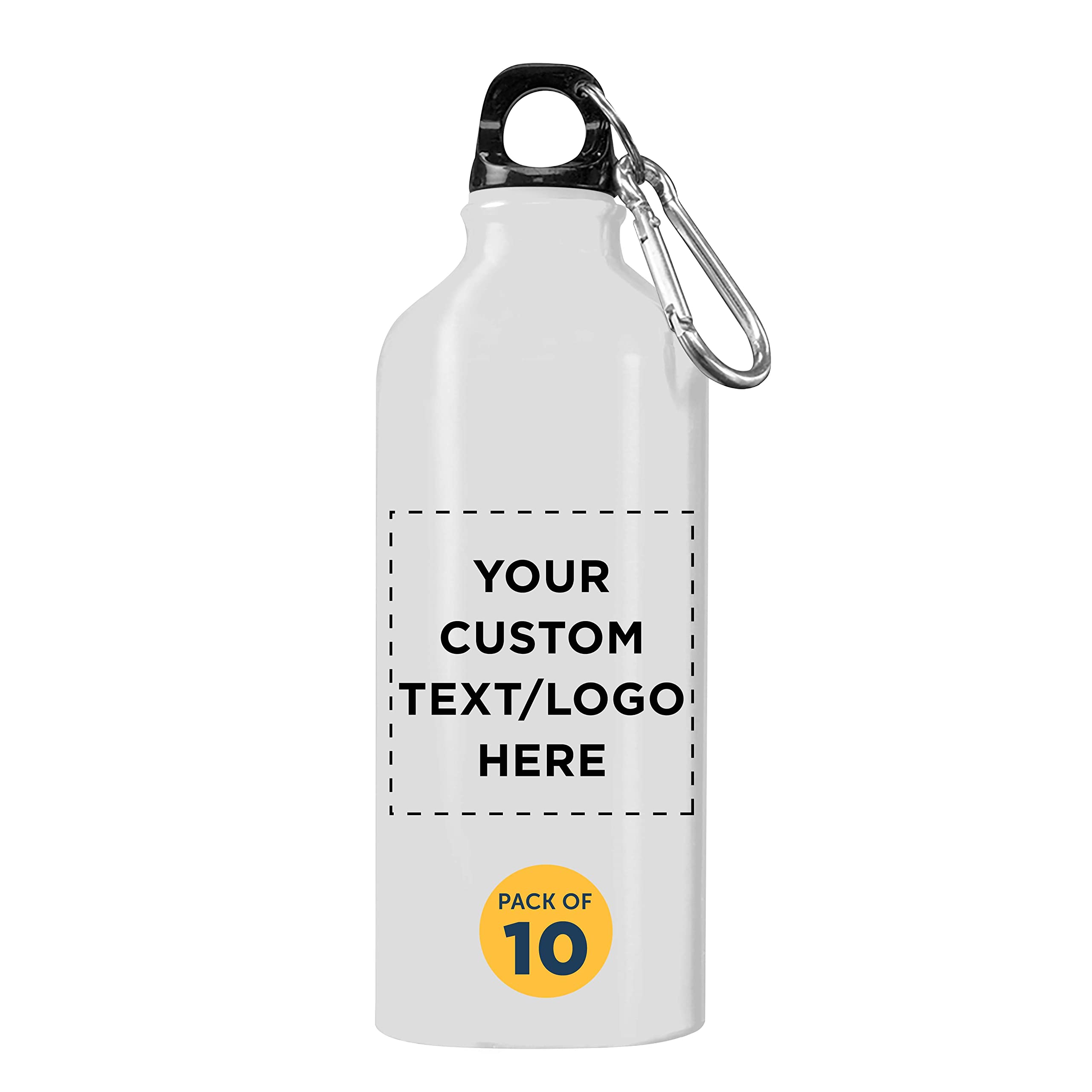 Customized 20 oz Aluminum Water Bottles - Bulk Pack of 10 - Personalized Gym & Hiking Bottles - Eco-Friendly Reusable Drinkware for Sports, Camping, Office & Outdoor Activities - White