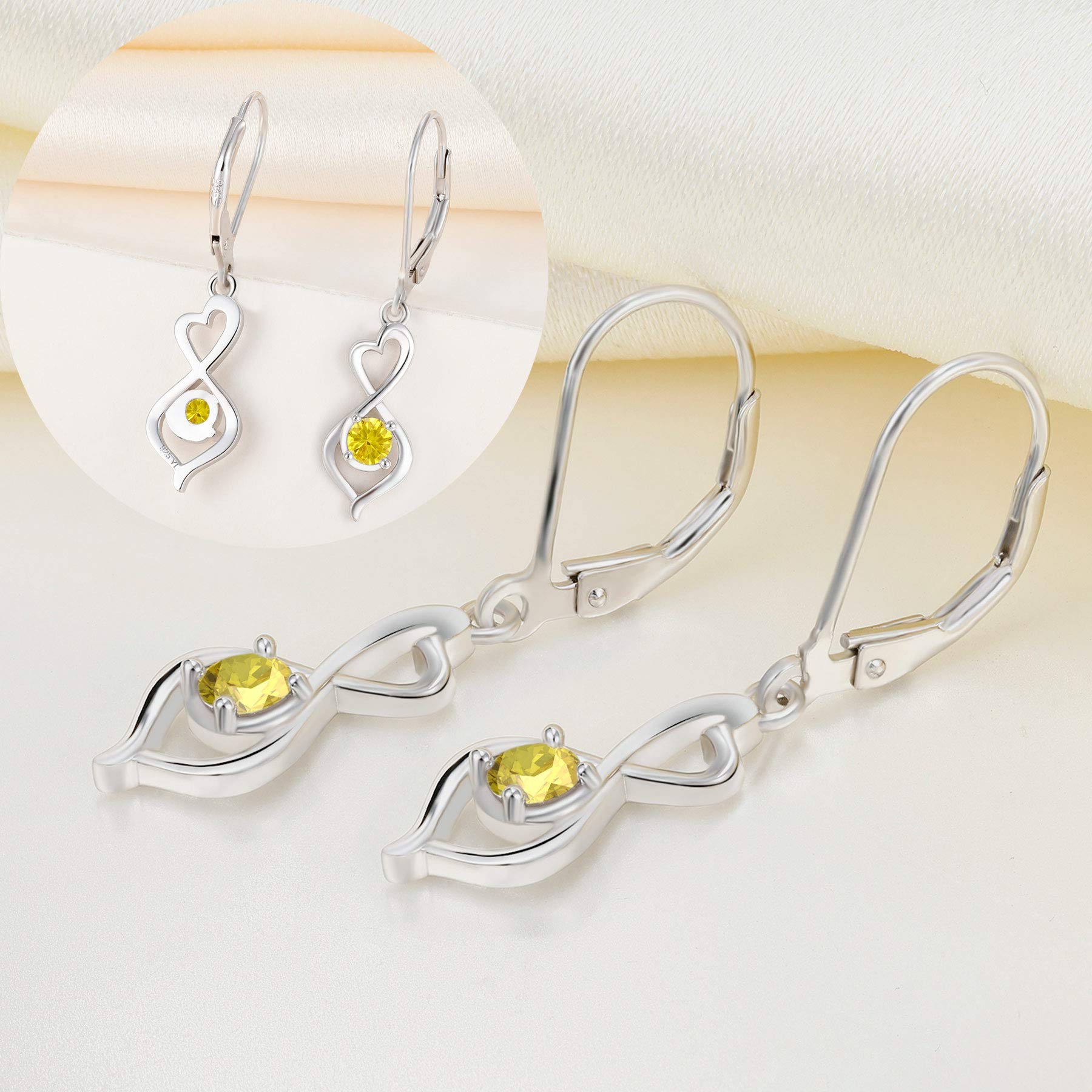 YL 925 Sterling Silver Infinity Heart Dangle Drop Earrings with Birthstones - Romantic Leverback Twisted Jewelry for Women, Perfect for Valentine's Day Gifts, Anniversary Presents & Date Night Accessories
