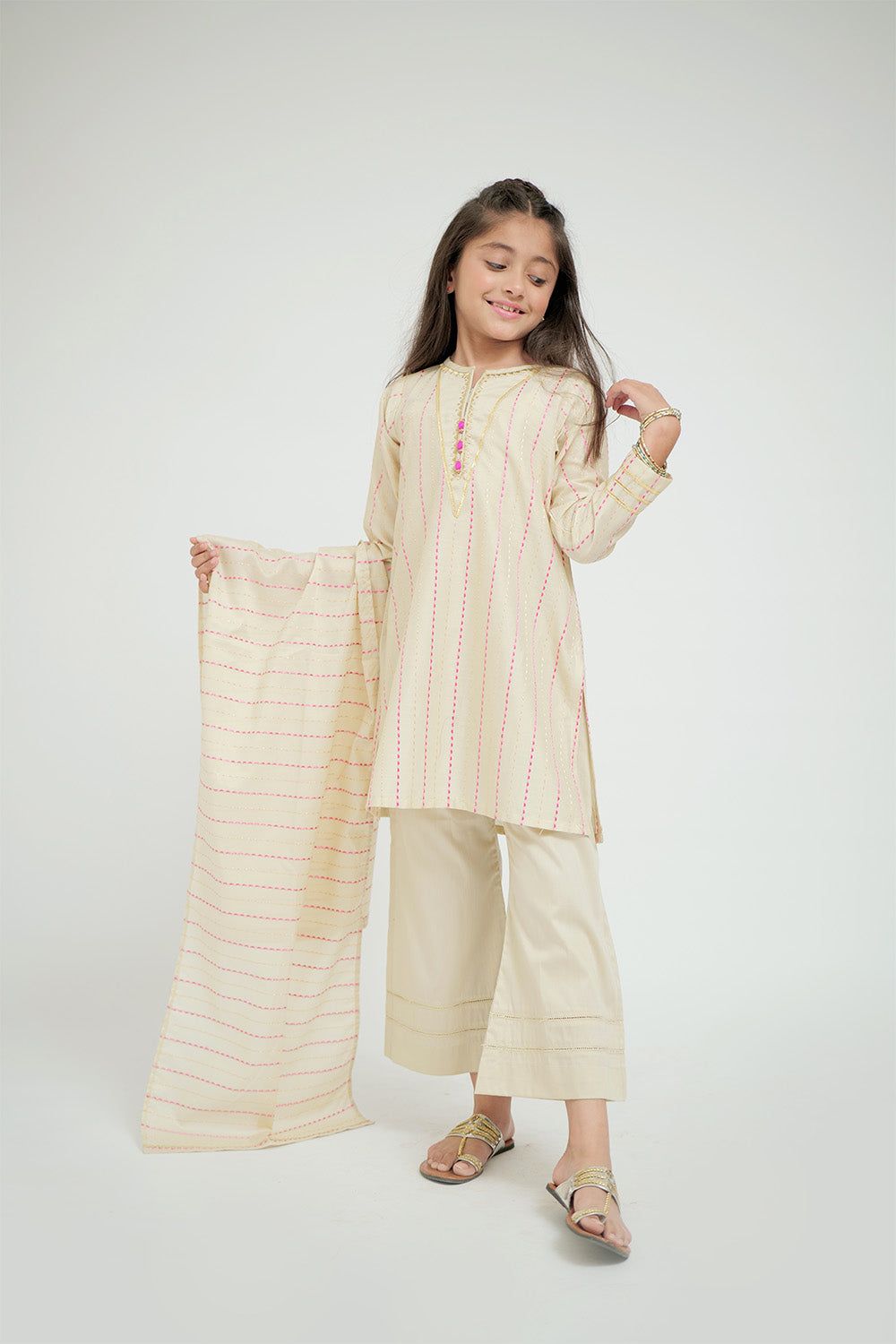 Premium Cotton Dobby Jacquard Fawn Stitched Suit for Women - Elegant Office Wear & Formal Occasions