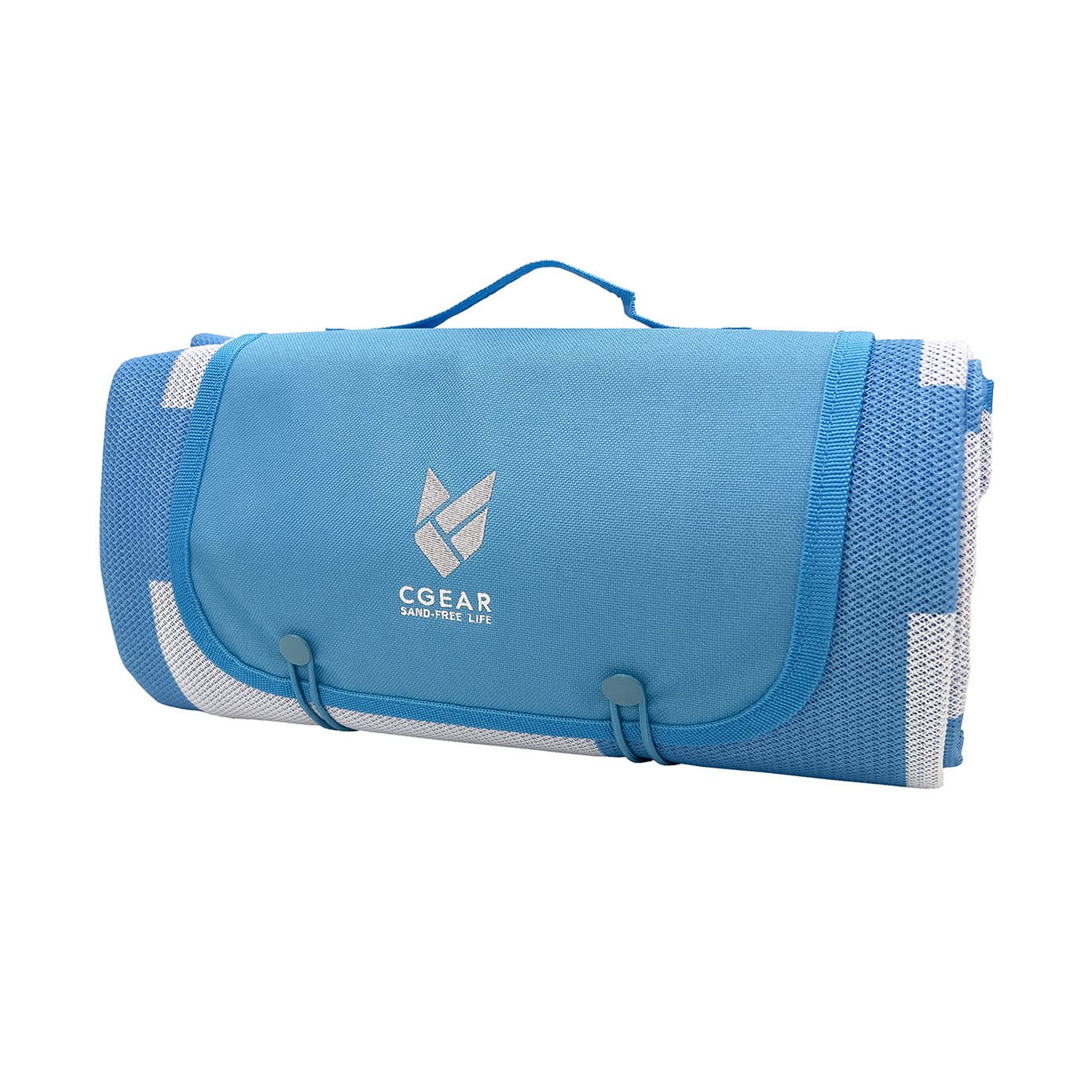 CGEAR Sand-Free Beach Mat - Patented Sand-Free Technology, Large Multi-Use Outdoor Mat for Camping, Picnics, Yoga & Exercise - Compact Roll-Up Design - Family Friendly - Sky Blue Check Pattern - Perfect for Beach Days, Backyard Relaxation & Outdoor Adventures