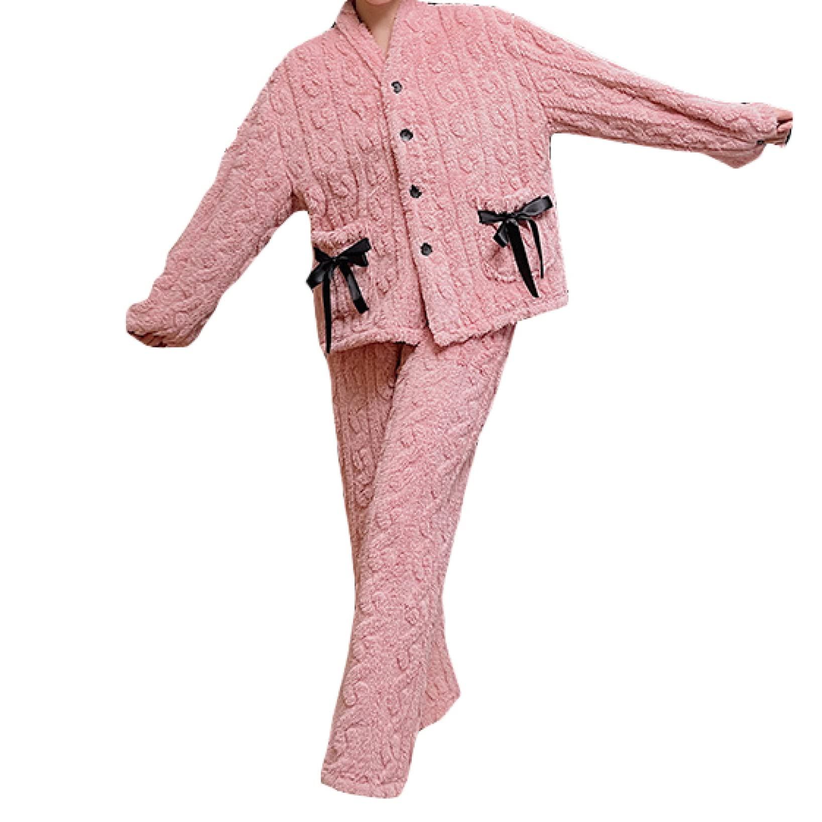 2-Piece Women's Plush Pajama Set - Long Sleeve Soft Fleece Pajama Shirt & Pants - Cozy Winter Sleepwear for Cold Nights, Loungewear, Sleepovers & Relaxing at Home