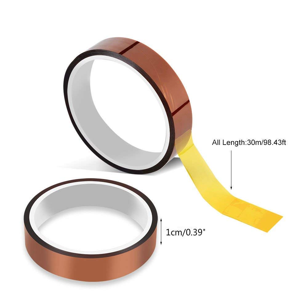 INTBUYING 2 Rolls 10mm X 30m (100ft) High Temperature Heat Resistant Koptan Tape - Sublimation Tape for T-Shirt Printing, DIY Crafts & Heat Press Projects