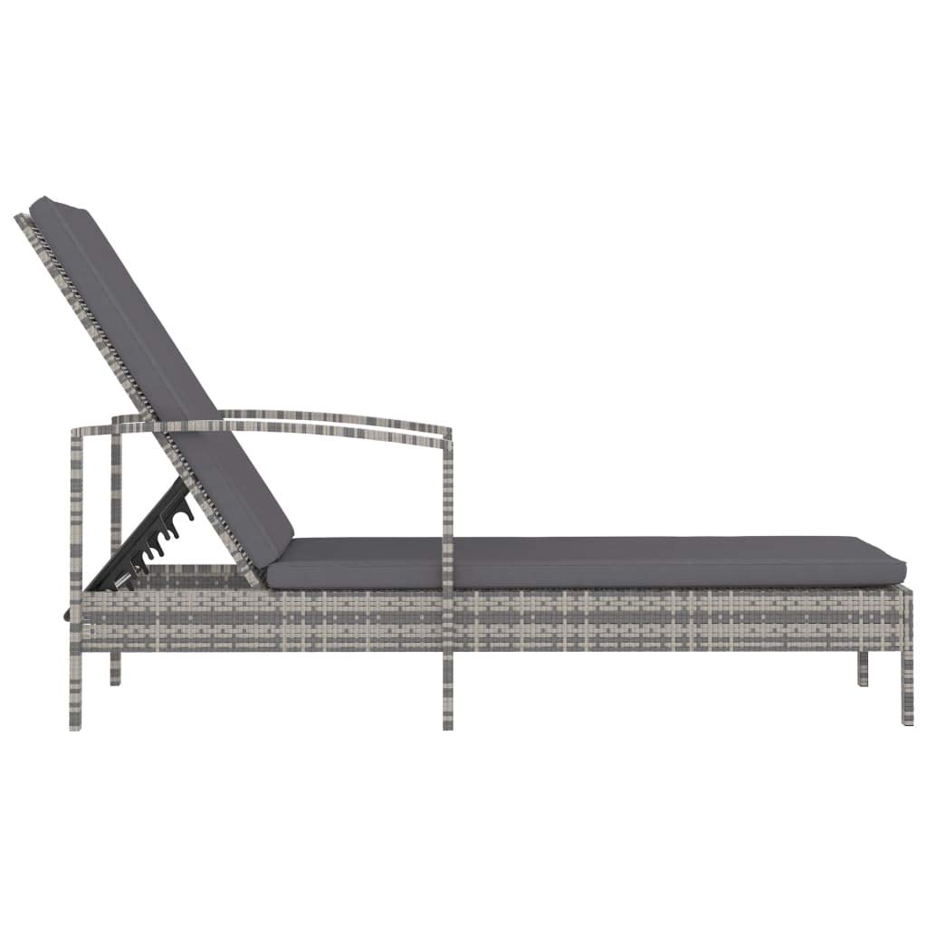 Adjustable Outdoor Chaise Lounge Chair - Poly Rattan Patio Sun Lounger with Armrests & Cushion for Beach, Pool, Backyard - Grey | Perfect for Relaxing by the Poolside or Sunbathing in Your Garden