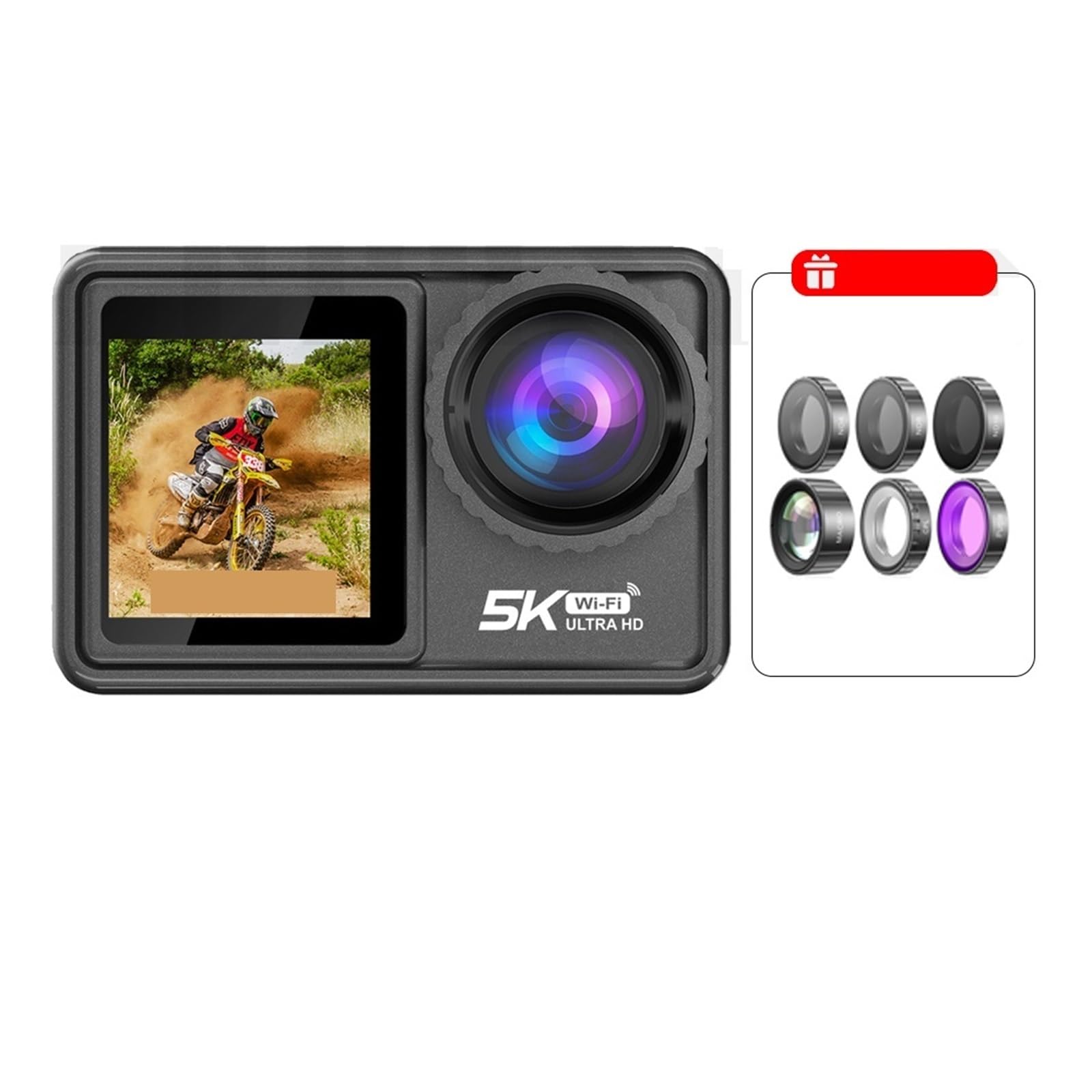 48MP 5K Action Camera with Interchangeable Lens & Electronic Stabilizer - 64GB Video Camera for Vlogging, Sports, Travel & Outdoor Adventures