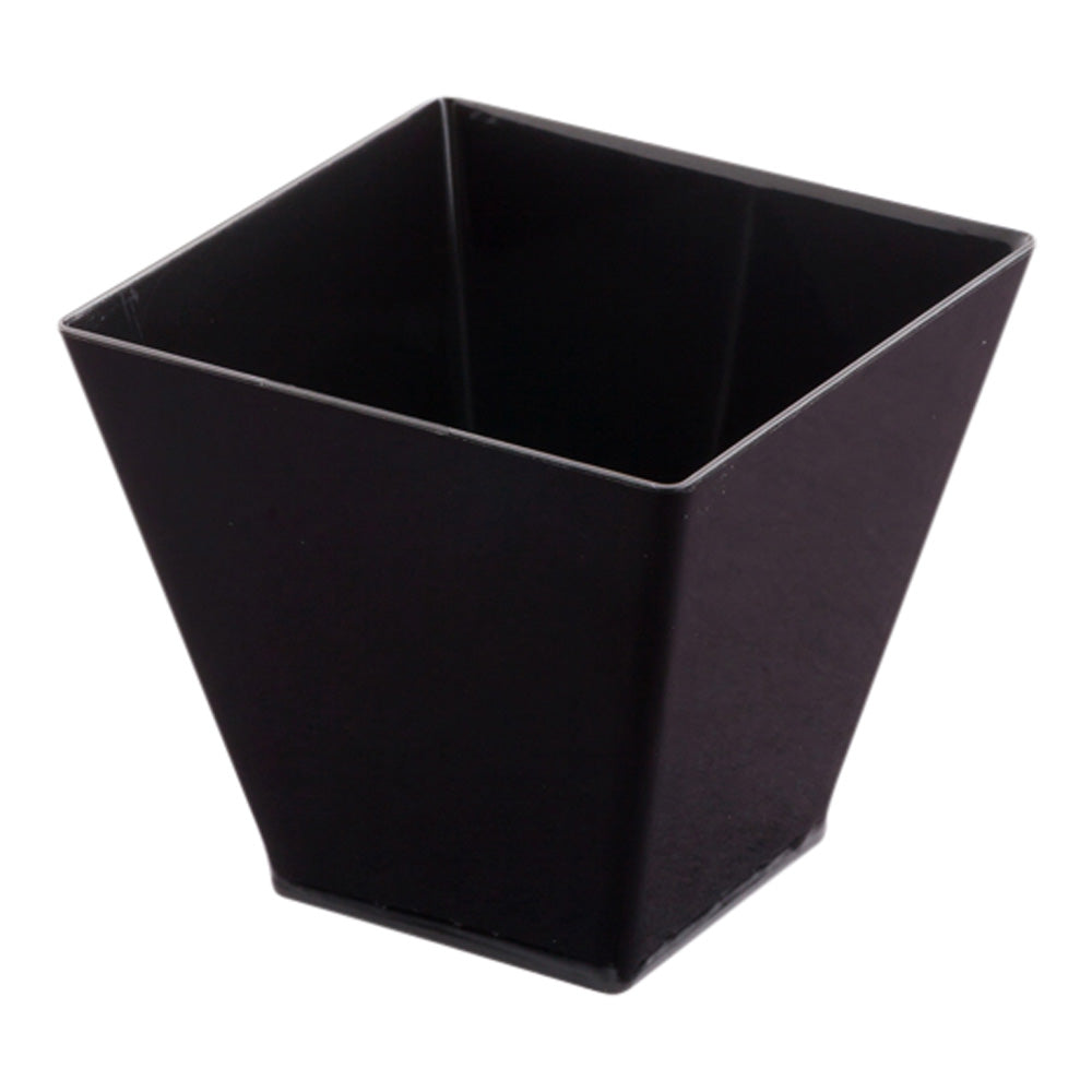 100 Pack 2 oz Square Black Plastic Mini Kova Cups with 100 Silver Plastic Mini Forks - Perfect for Party Favors, Wedding Decor, Baby Showers & Dessert Serving