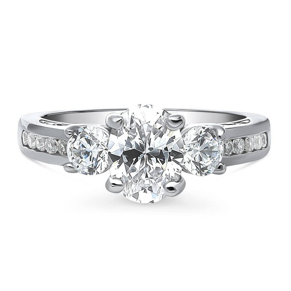 Sterling Silver 3-Stone Oval Cut Cubic Zirconia Engagement Ring for Women - 1.2 Carat CZ Promise Wedding Band, Rhodium Plated Size 4-10 | Perfect for Proposals, Anniversaries & Romantic Gifts