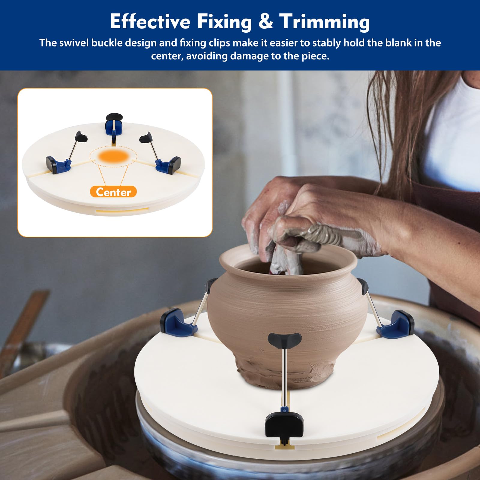 DYRABREST Portable Pottery Wheel Turntable with Clamp - Ceramic Trimming & Sculpting Tool for Beginners & Professionals (White) - Perfect for Pottery Making, Clay Art, and Ceramic Repair at Home or Studio