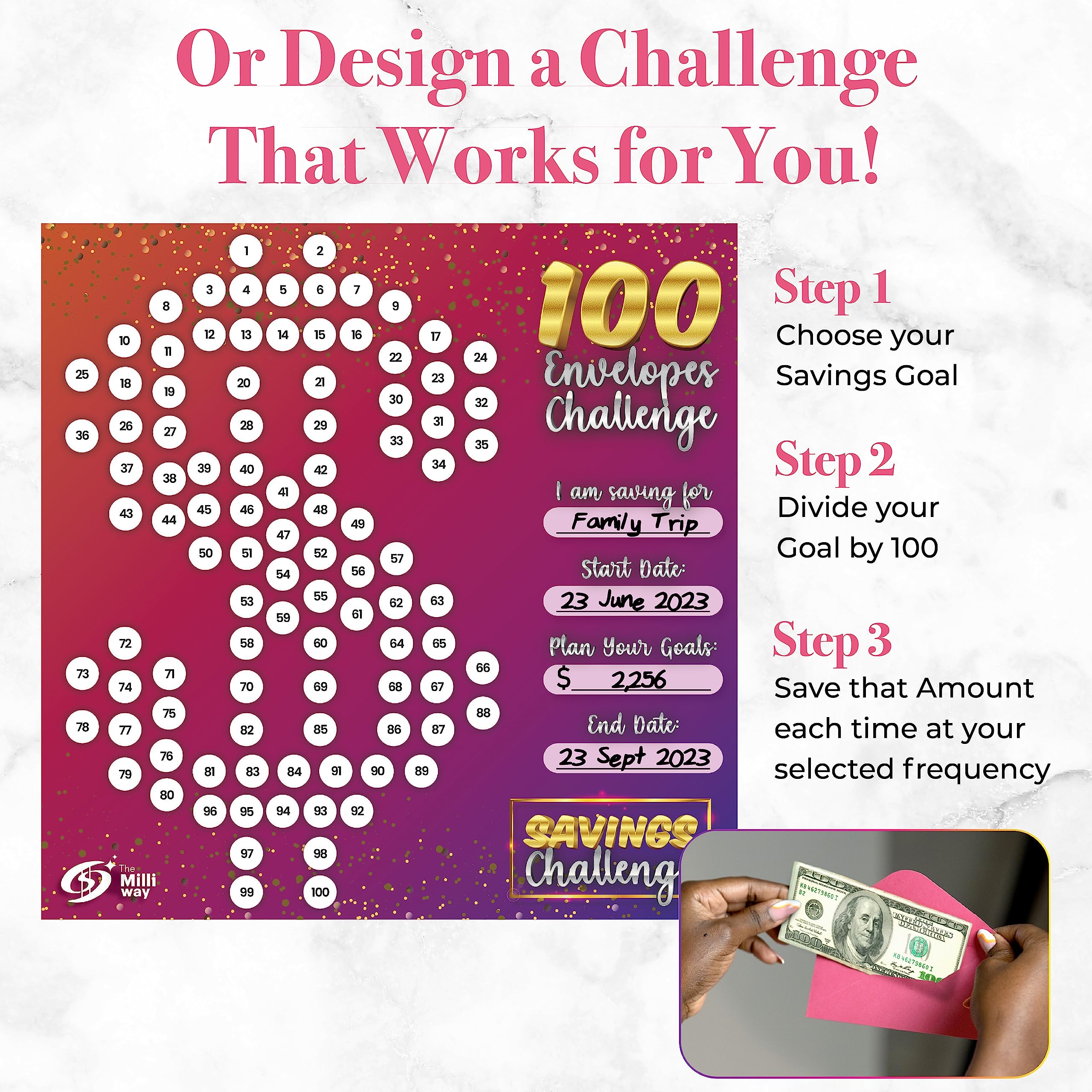 100 Envelopes Money Saving Challenge Kit - $5050 Savings Plan with 100 Day Deposit Tracker - Fun & Organized Budgeting Tool for Financial Goals - Perfect for Home, Office, or Gift Giving (Rainbow Color)
