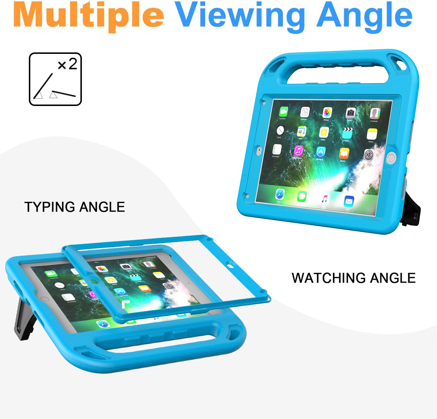 BMOUO Shockproof Kids iPad Case for iPad 6th/5th Generation (9.7-inch 2017/2018) & iPad Air 2 - Durable Handle Stand Cover with Screen Protector - Perfect for School, Travel & Home Use - Blue