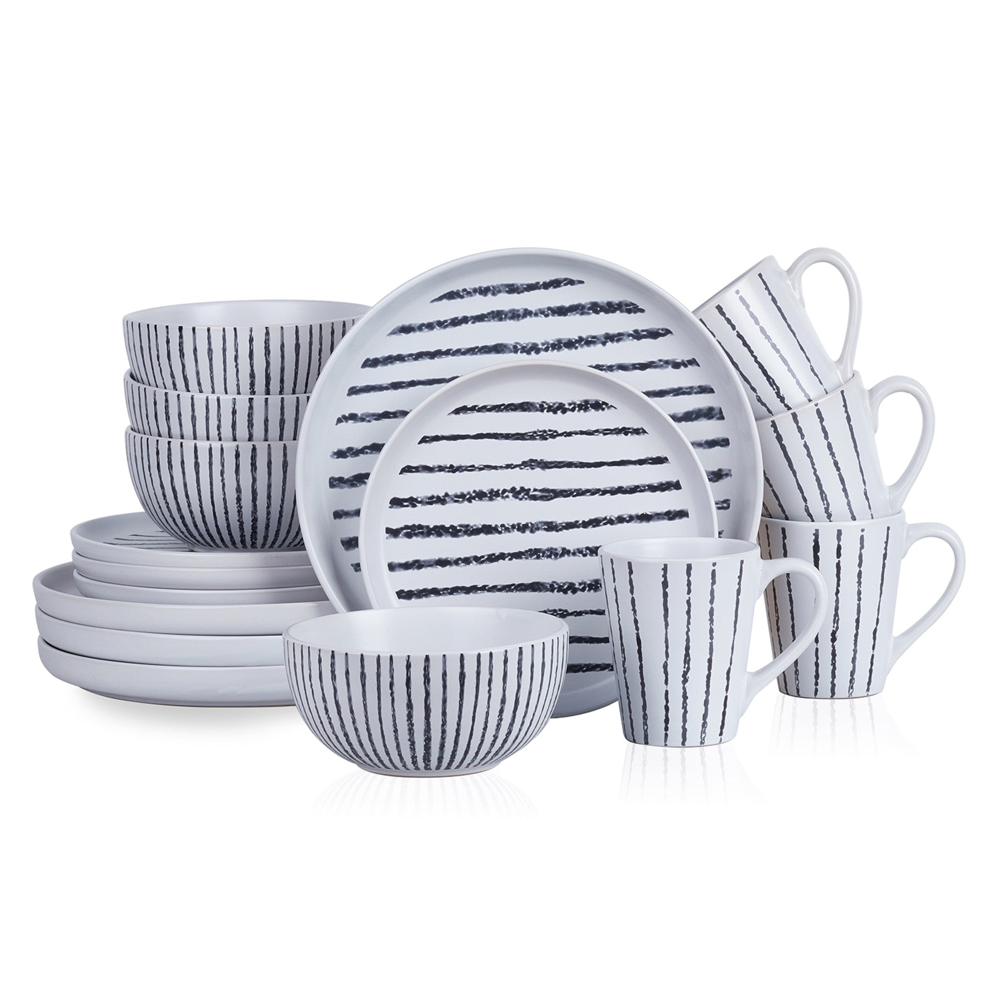 Premium Nova Stoneware Dinnerware Set - 16-Piece Black Ceramic Plates & Bowls Set for Everyday Dining, Durable & Stylish for Family Meals, Dinner Parties & Restaurant Use