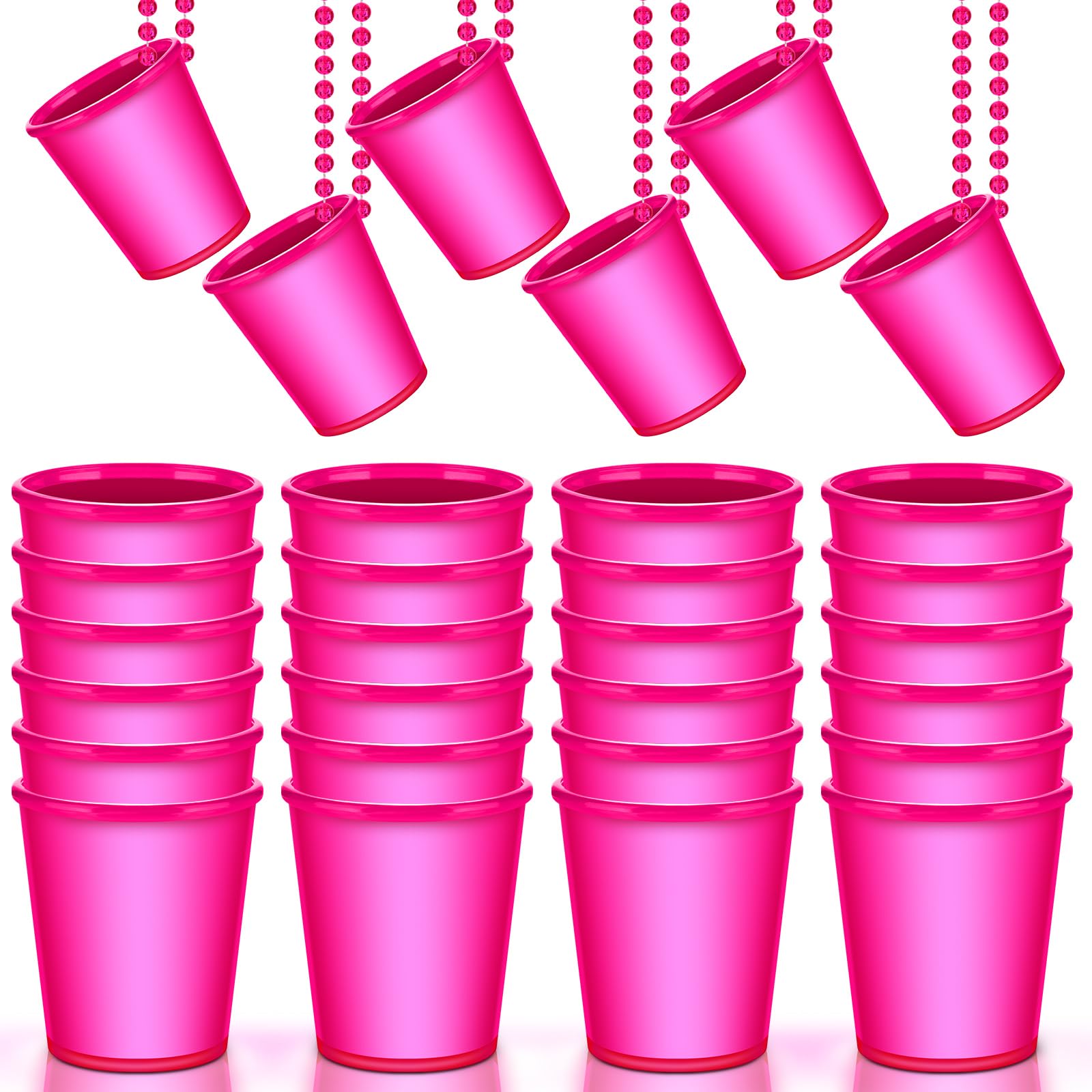 24 Pcs Hot Pink Glow in the Dark Shot Glass Necklace - Light Up Party Accessories for Birthday, Bachelorette & Wedding - Fun Neon Bar Cups for Festivals & Nightclub Events