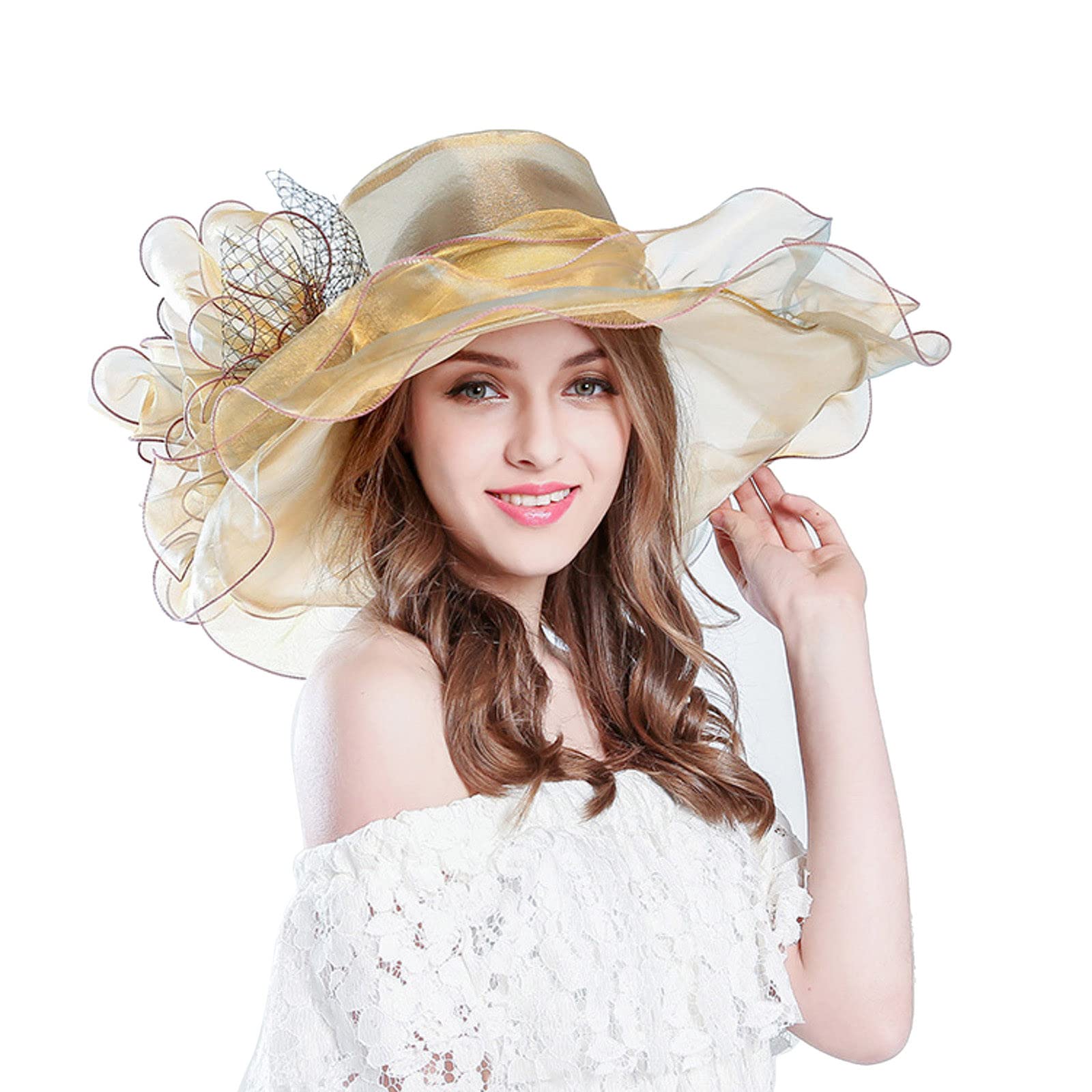Women's Wide Brim Sun Hat with Flower - Summer Beach Hat for Outdoor, Bridal Shower, and Vacation - UPF 50+ UV Protection Sun Shelter Hat for Women