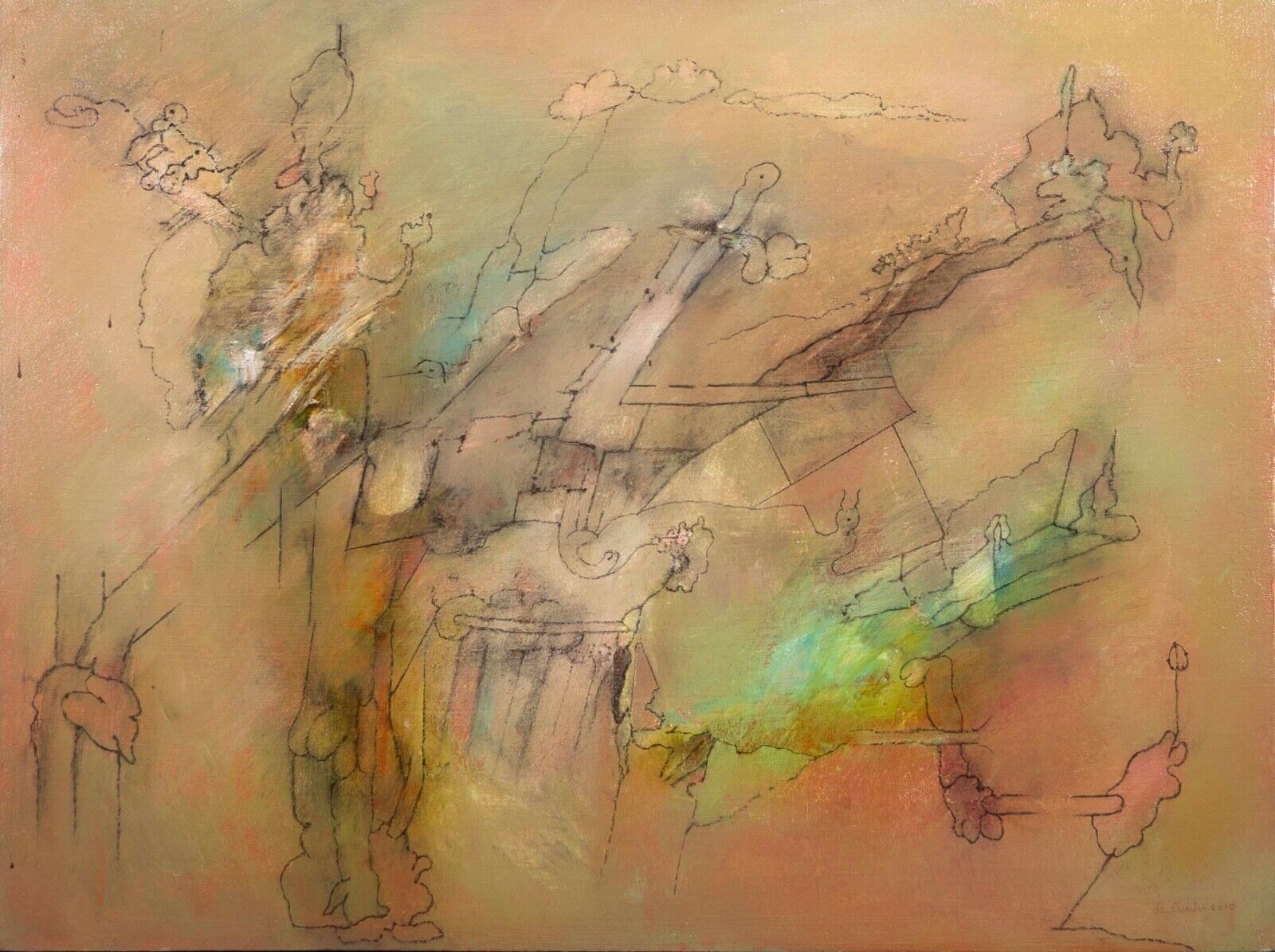 Julio daCunha Signed Modern Abstract Figurative Oil Painting on Canvas 2010 - Handmade Artwork for Home Decor, Office & Gallery Display