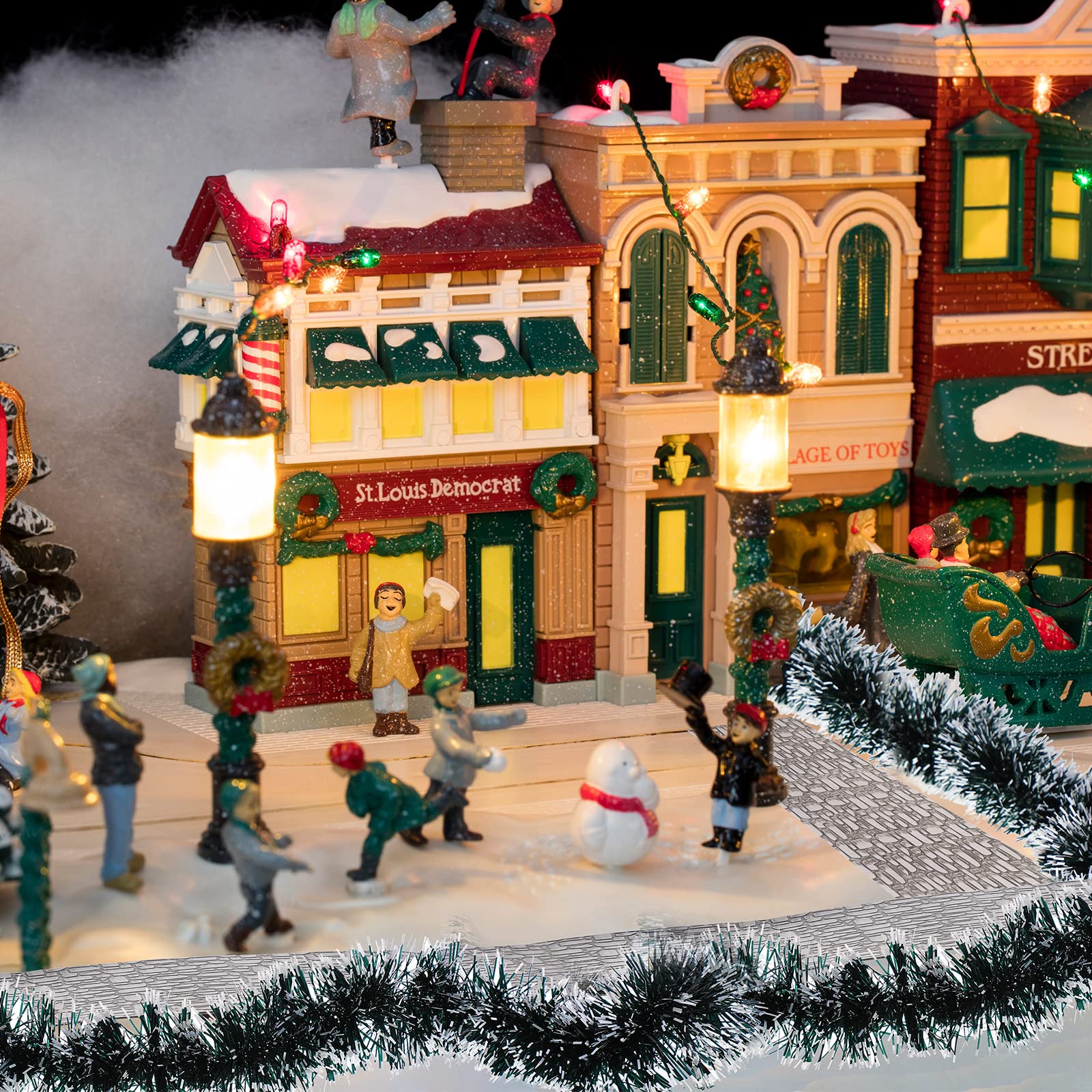 Christmas Village Accessories - Mini Flexible Sisal Hedge Pine Trees with Snow Brick Road Street Mat Decor for Winter Holiday Displays | Perfect for Christmas Village Scenes, Winter Wonderland Dioramas & Holiday Home Decor