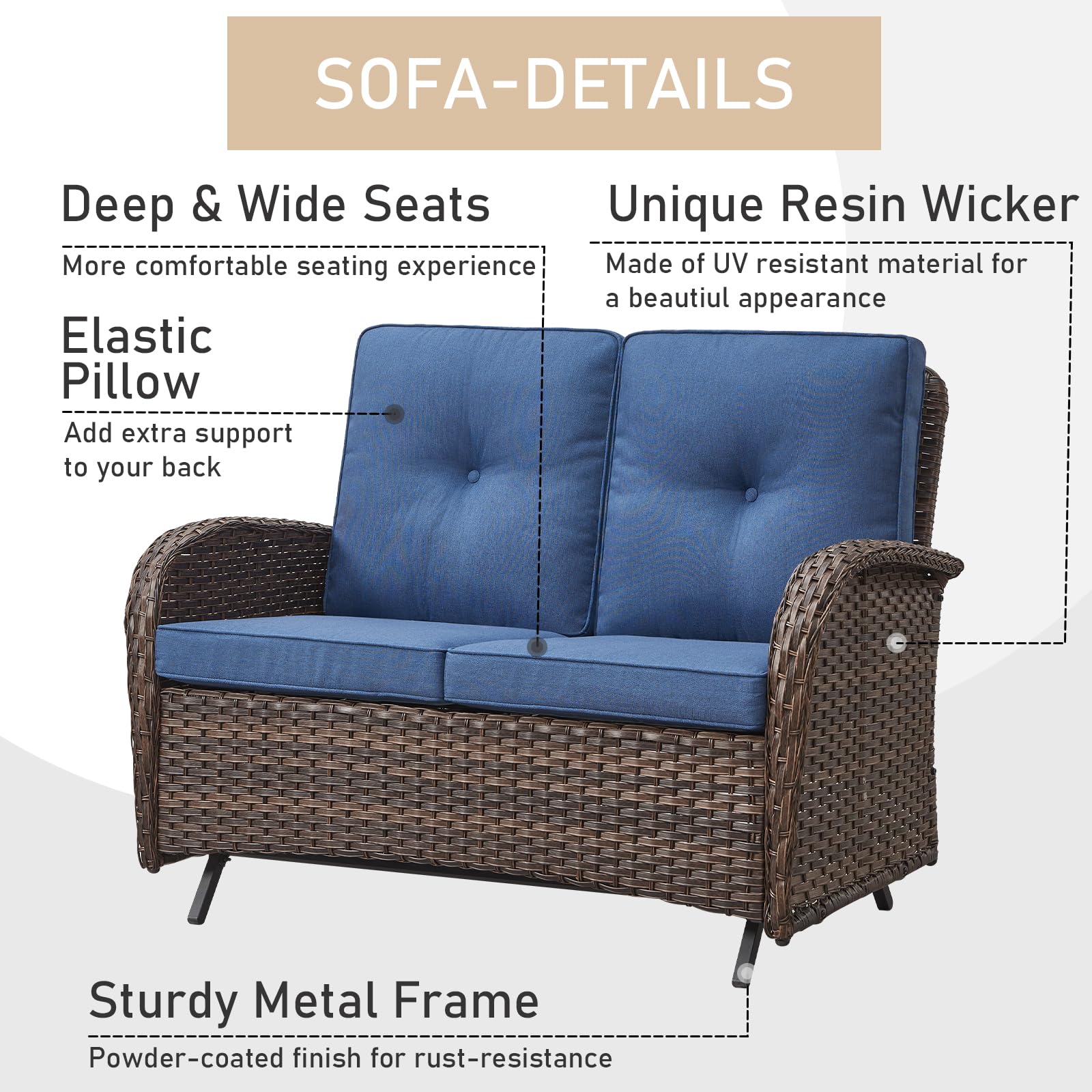HUMMUH 7-Piece Patio Furniture Set with Fire Pit - Outdoor Wicker Glider Loveseat & Swivel Rocking Chairs with Ottomans - Perfect for Backyard, Poolside, Deck, Garden & Outdoor Entertaining