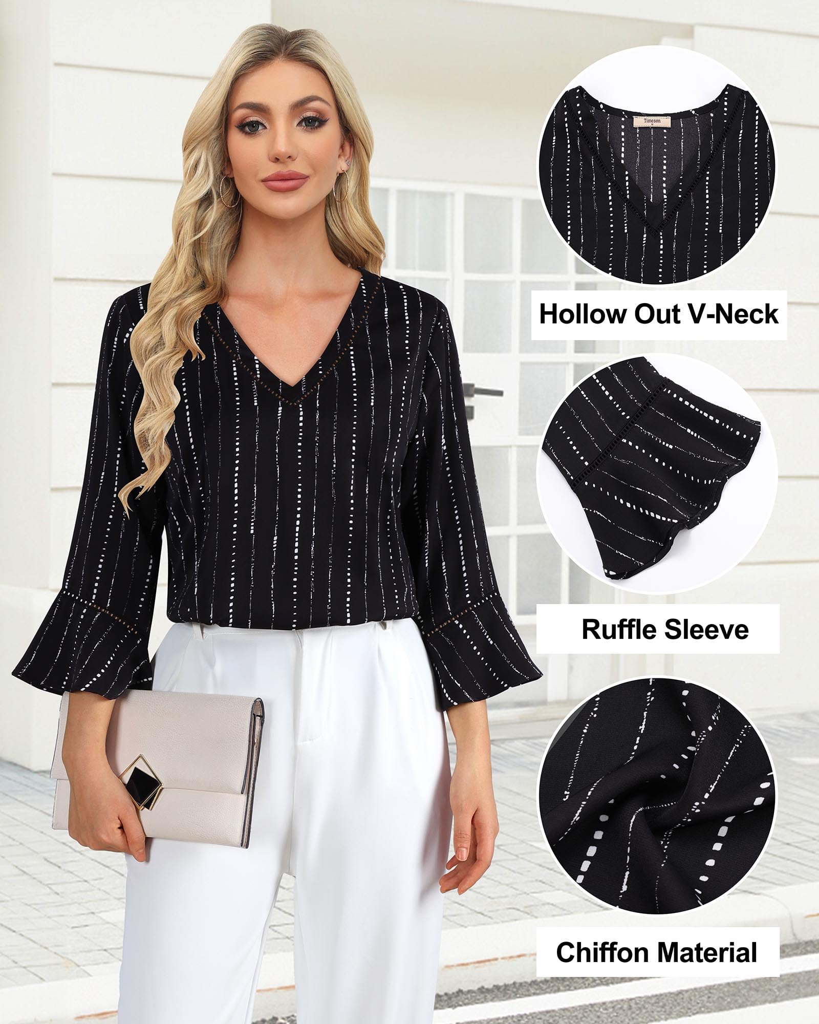 Timeson Women's Business Casual Blouses - 3/4 Sleeve Office Shirts for Work, Professional Dressy Tops - Perfect for Business Meetings, Office Wear & Corporate Events